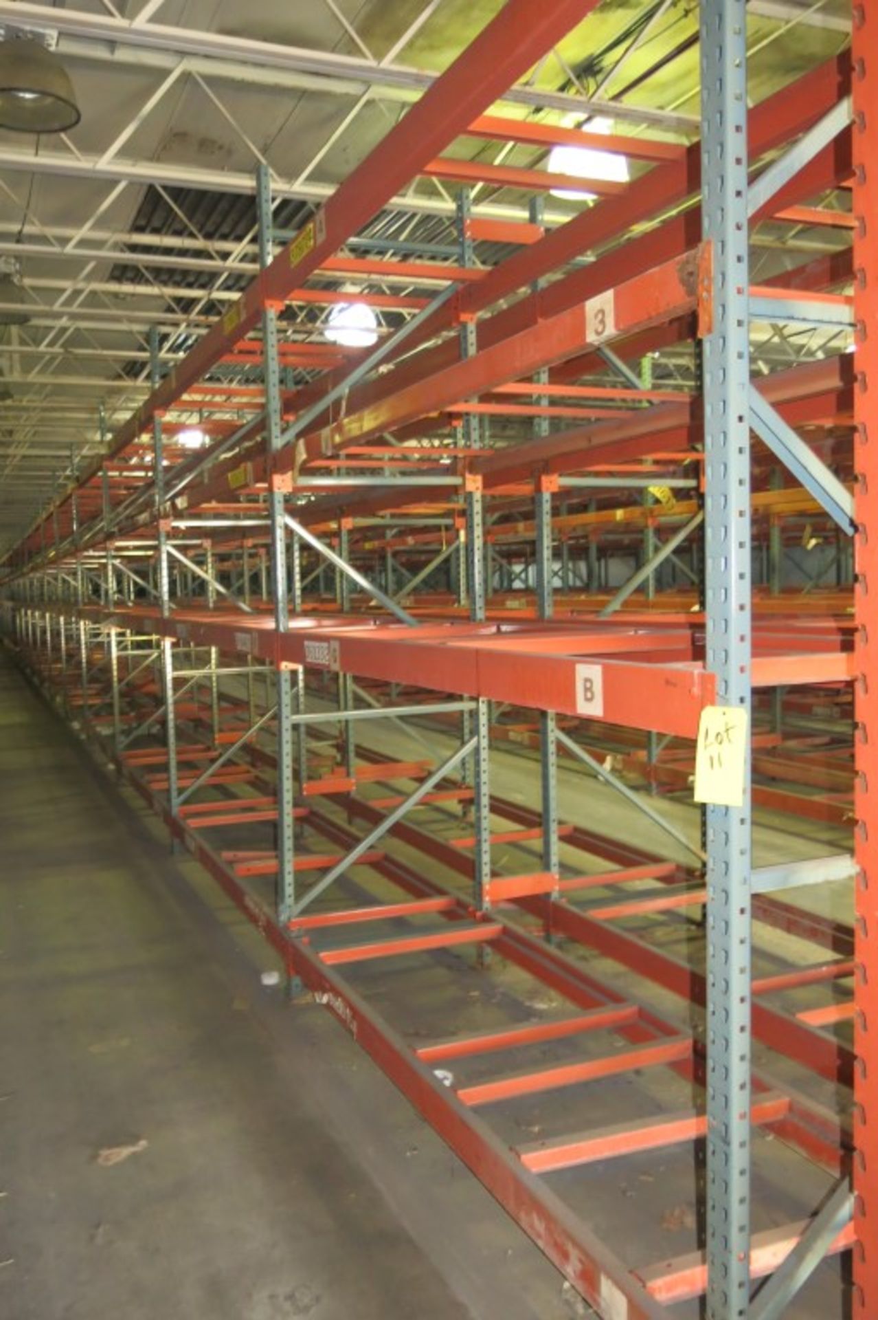 (17) Sections of  Pallet Racking: 9' Length Beams x 36" Deep x 11' Upright, Tear-drop Style with