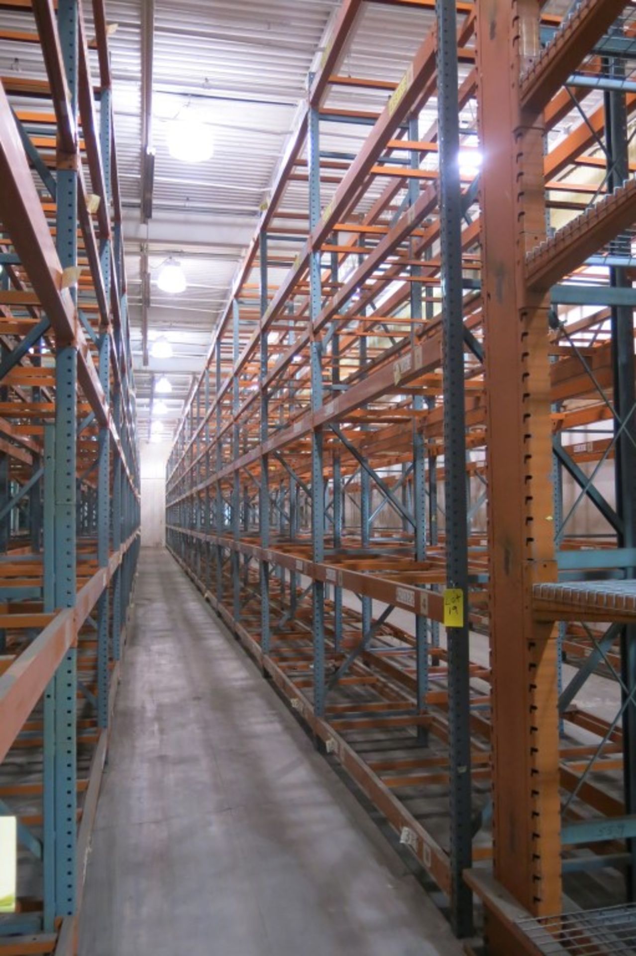 (17) Sections of  Pallet Racking: 9' Length Beams x 36" Deep x 18' Upright, Tear-drop Style with