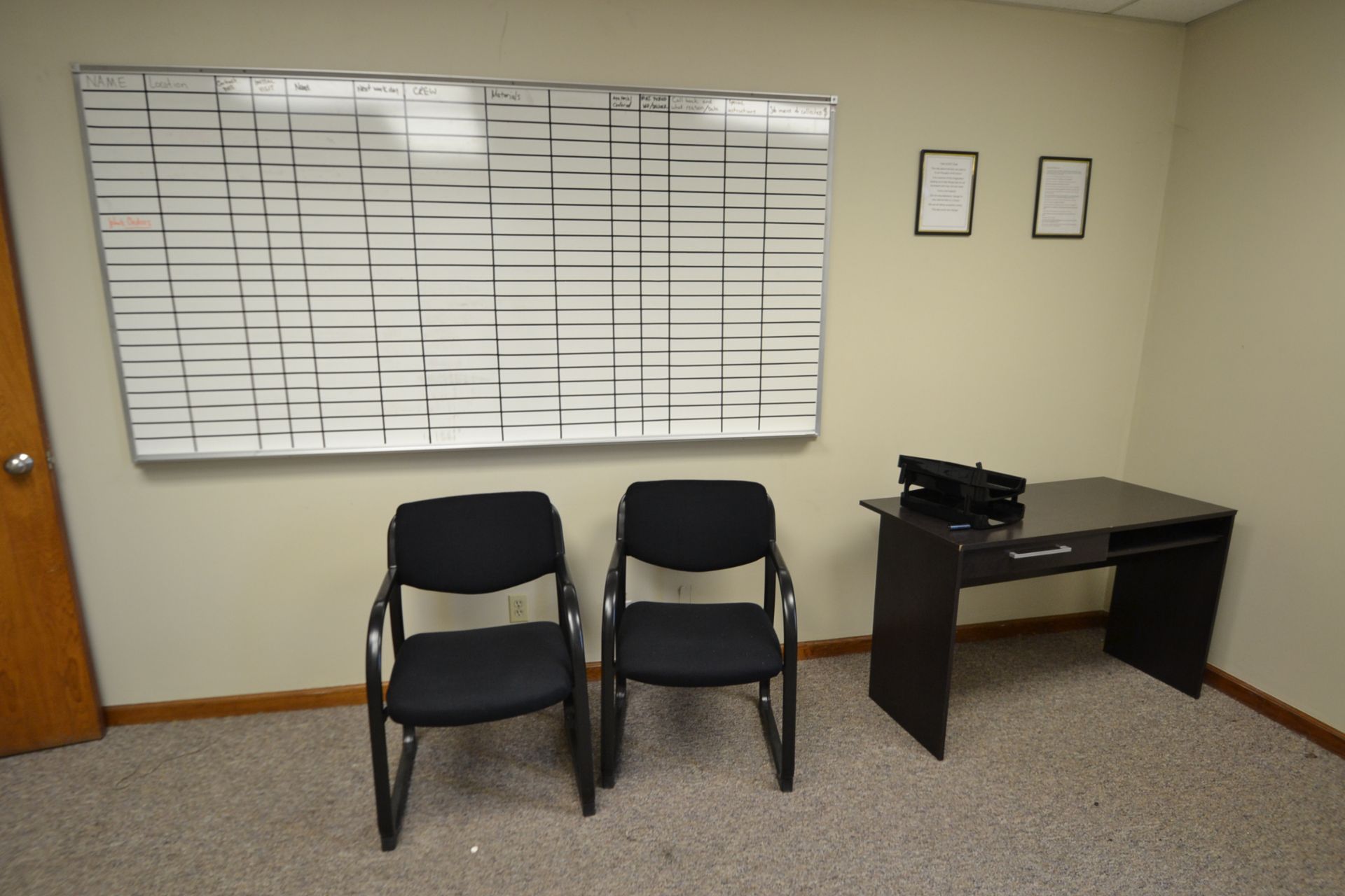 CONTENTS OF OFFICE, DESK, WOOD, 1 DRAWER, (2) OFFICE CHAIR, WHITE BOARD, 2 DRAWER FILING CABINET