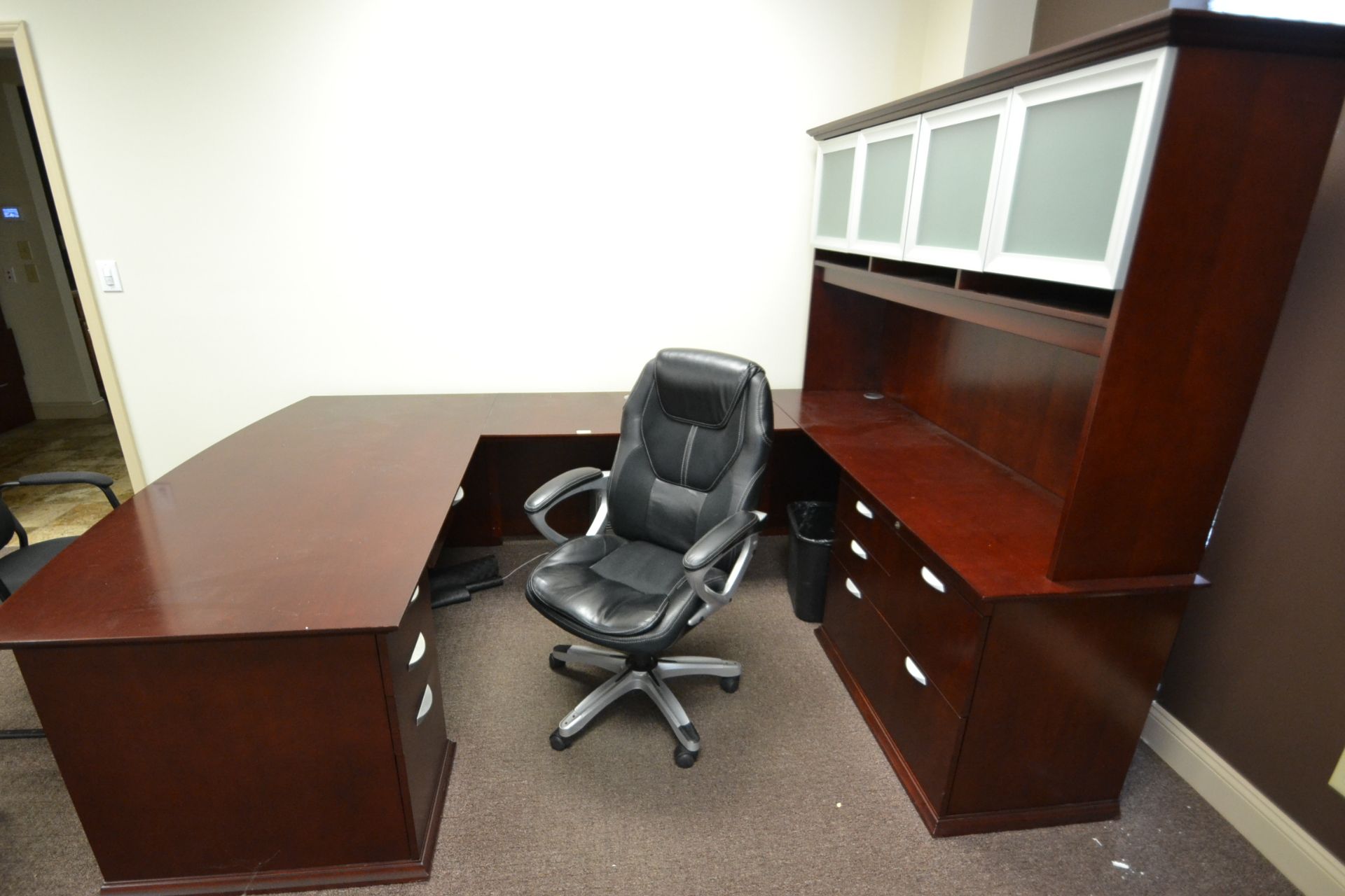 CONTENTS OF OFFICE, U-SHAPED DESK, WOOD, 7 DRAWER, 72"X104"X6', W/ CABINET, COMPUTER CHAIR, (2) - Image 2 of 2