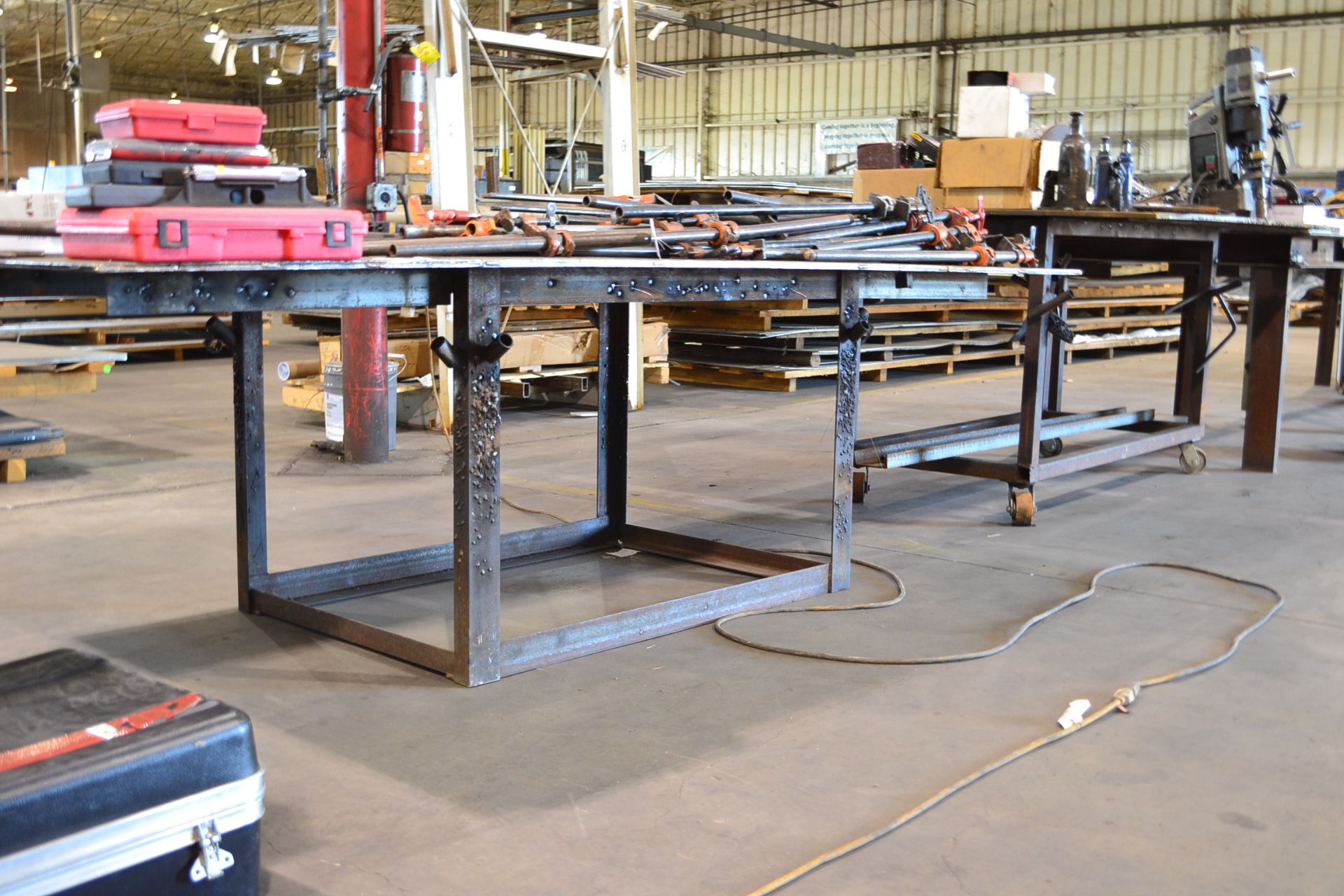 STEEL TABLE, (1) W/ CASTERS, (1) 8'X4', (1) 6 1/2'X3', (1) 6'X4', (1) 5'X6', (1) 9 1/2'X4'