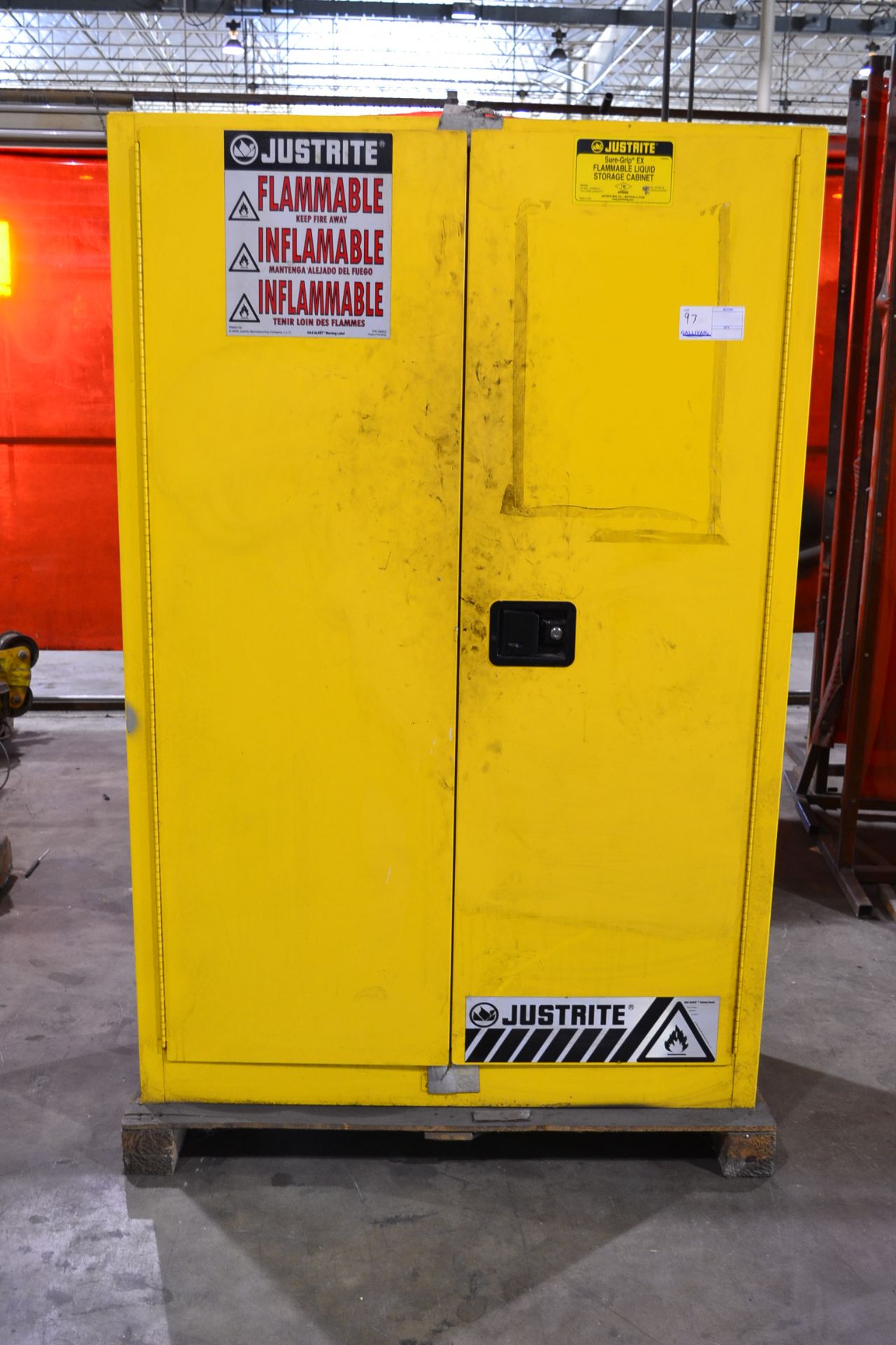 FLAMMABLE CABINET, 3 1/2' X 5 1/2'X 1/2', W/ CONTENTS TO INCLUDE BUT NOT LIMITED TO DIESEL DEF