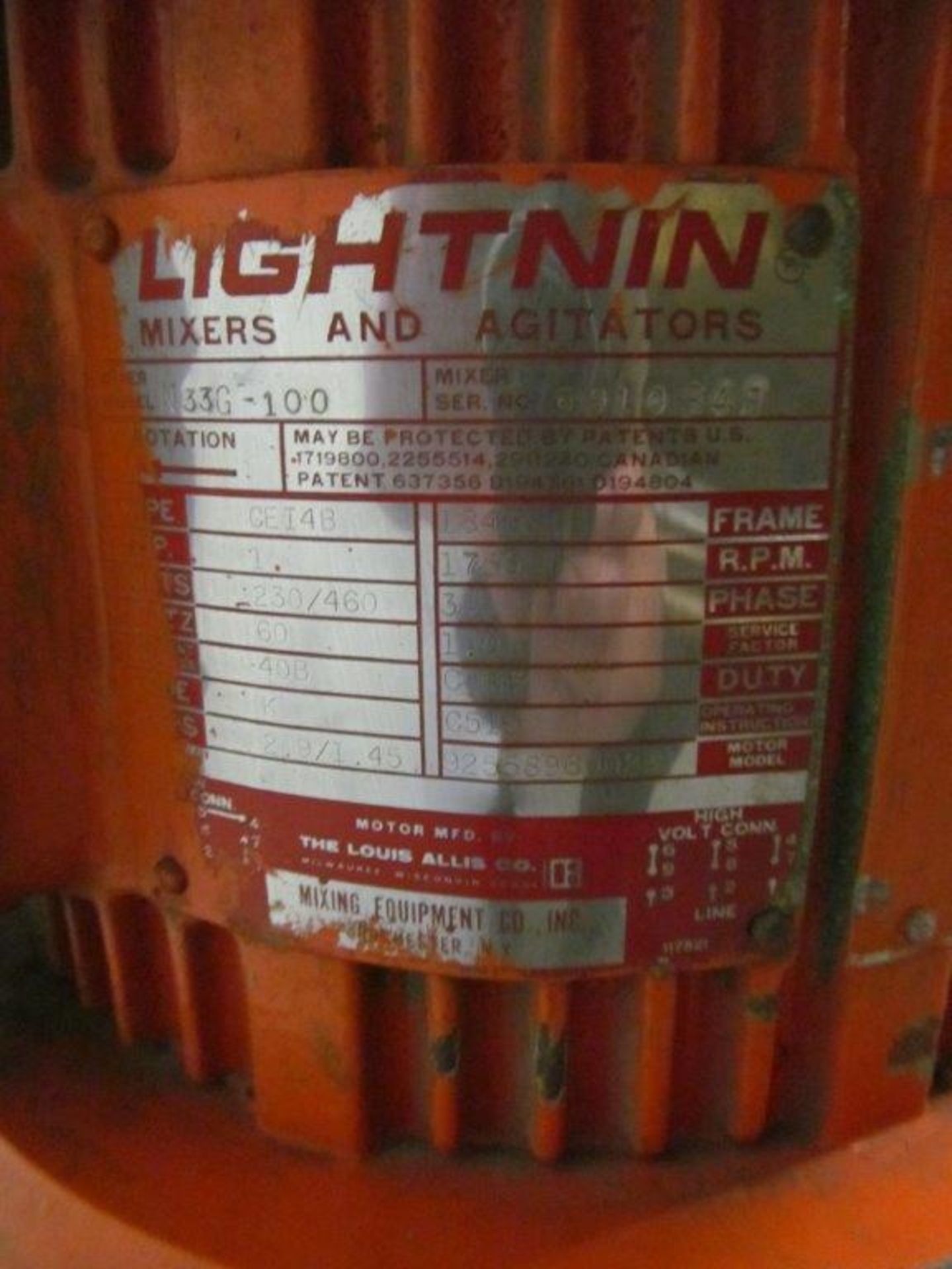 LIGHTNIN ELECTRIC MIXER MOTOR - Image 2 of 2