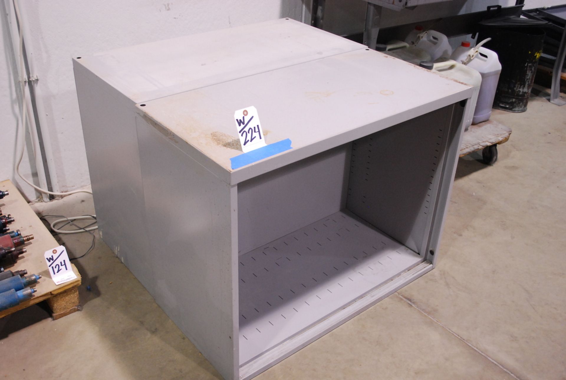 LOT:  2-DOOR STORAGE CABINET  & (2) STEEL SHELVES - Image 2 of 3