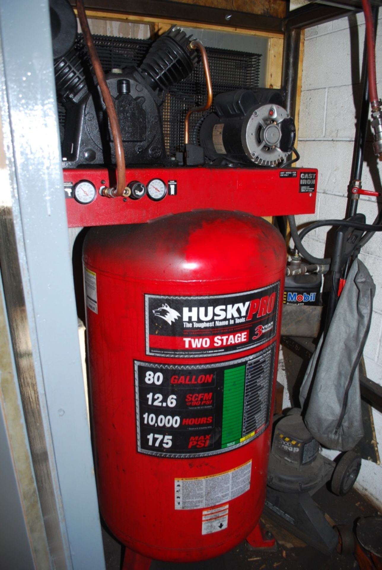 Husky Pro Tank Mounted Vertical Air Compressor, 80 Gallon, 12.6 SCFM A