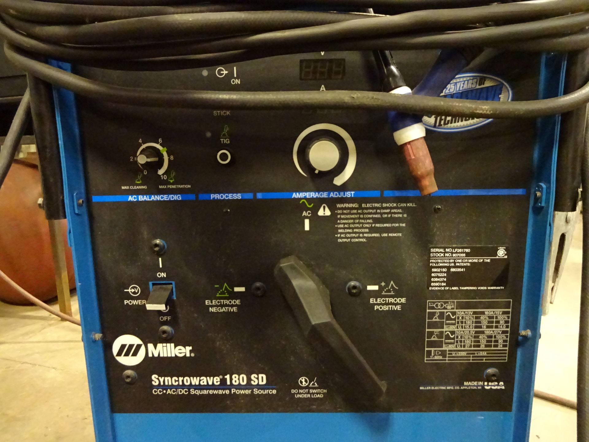 MILLER MODEL SYNCROWAVE 180SD CC-AC/DC SQUAREWAVE POWER SOURCE WELDER: S/N LF261760 (2005) - Image 3 of 3