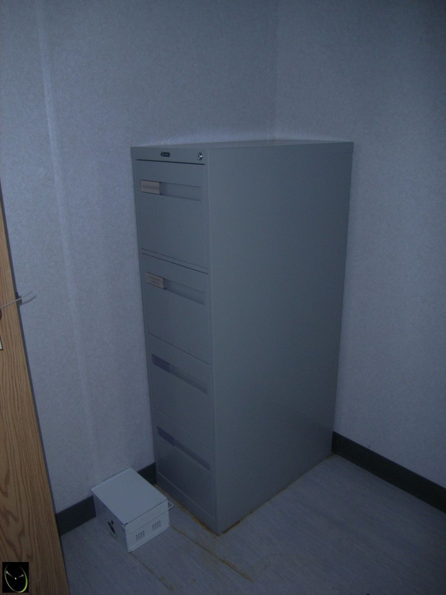 Two Pedestal Desk w/ Misc. On Top, Four Drawer Letter Size Filing Cabinet. - Image 4 of 4