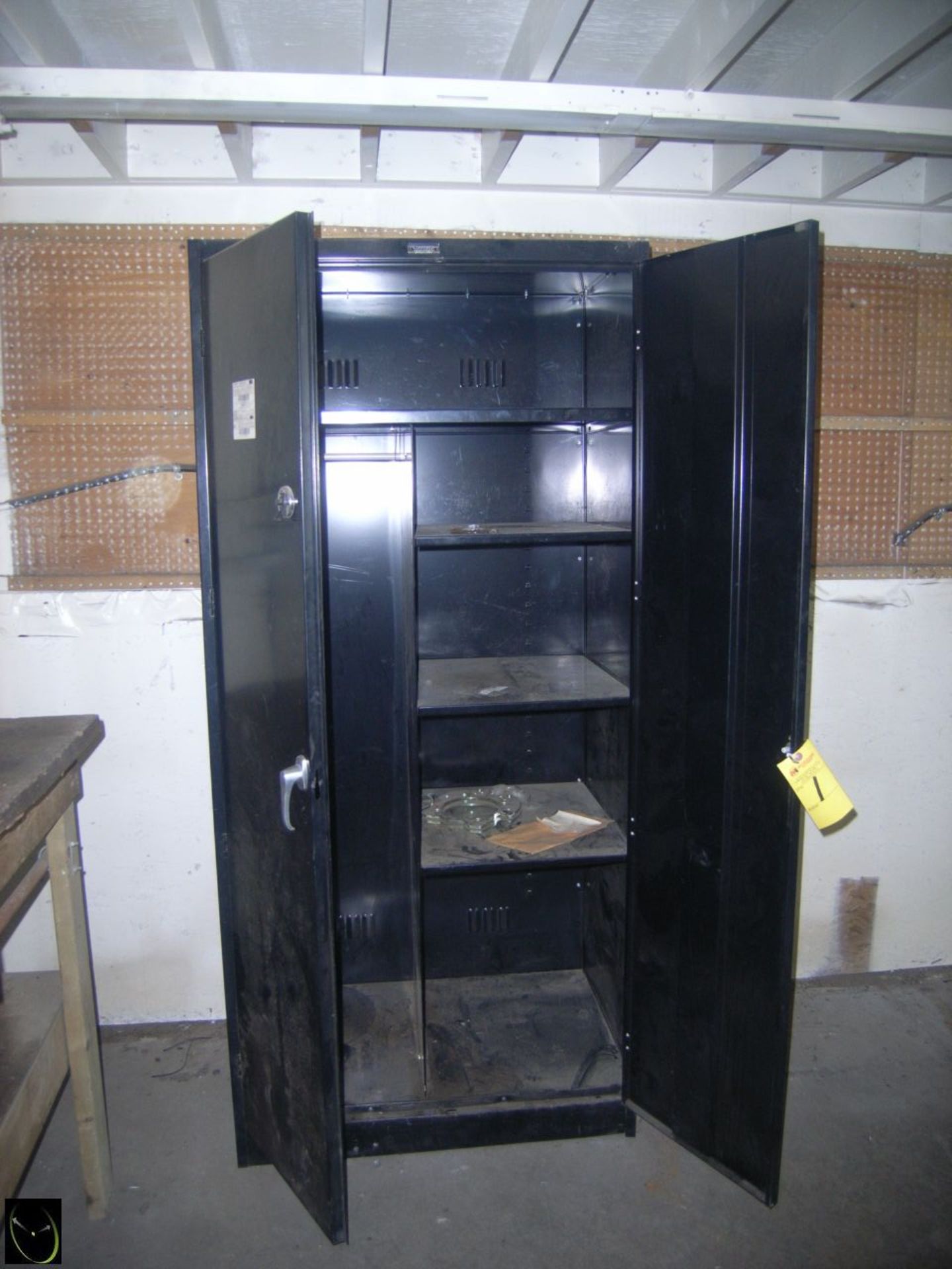 Black Metal Cabinet w/ Shelving & Clothes Hanging Area - Image 3 of 4