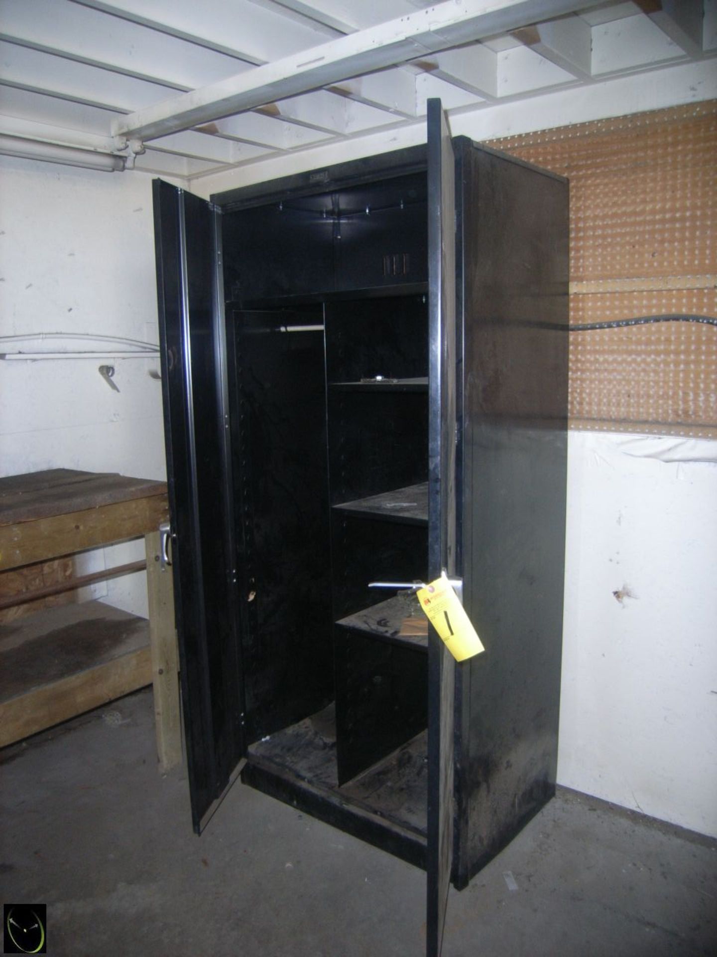Black Metal Cabinet w/ Shelving & Clothes Hanging Area - Image 2 of 4
