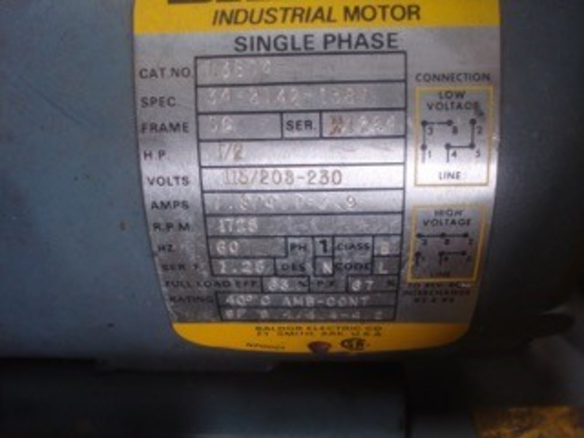 Baldor 1/2 HP 110V DISK GRINDER, Location MI, Buyer to ship - Image 3 of 3