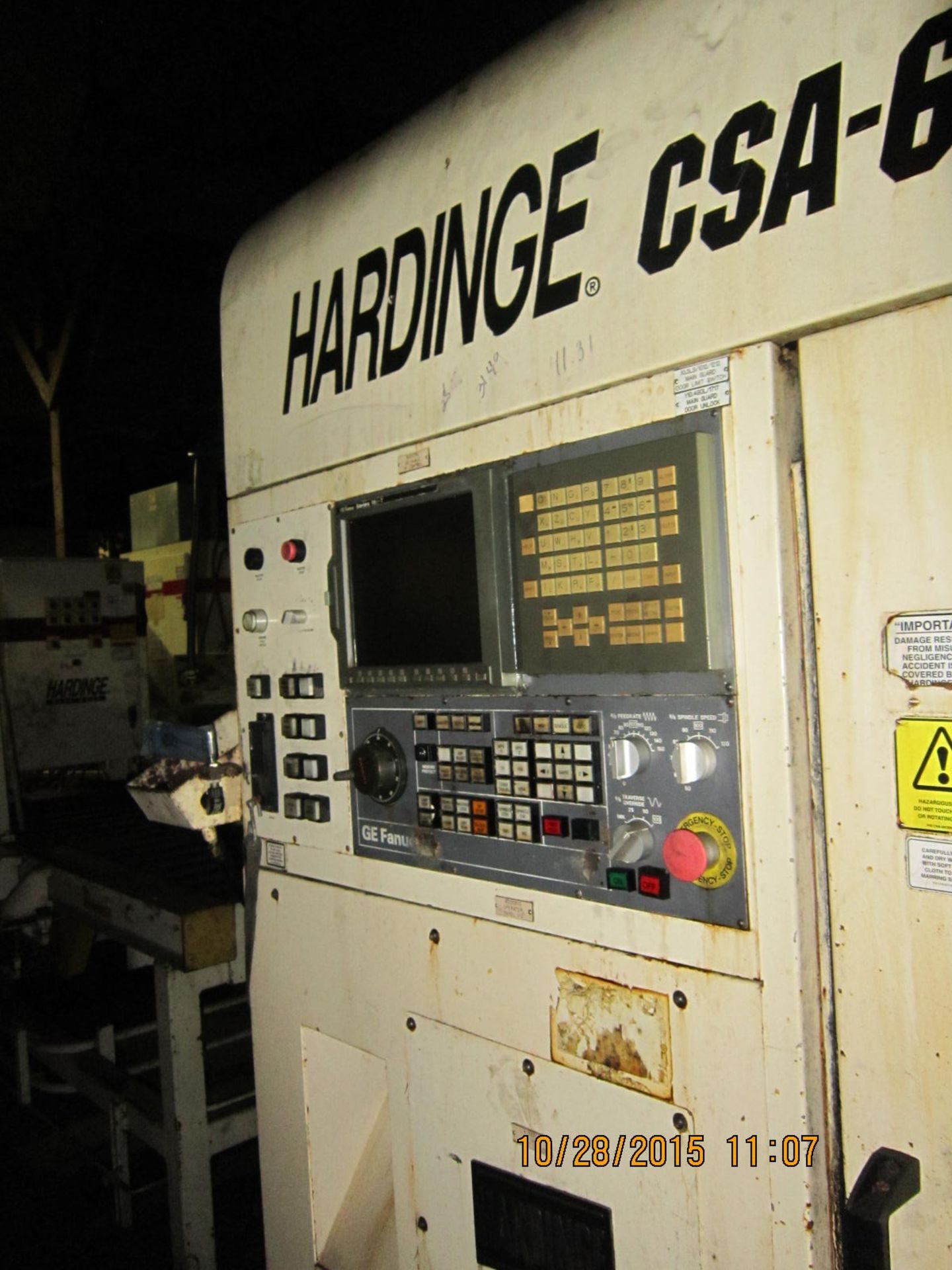 HARDINGE MODEL CSA 65 CNC LATHE WITH LOADER, 1999, LOCATION MI, BUYER TO LOAD AND SHIP - Image 2 of 4