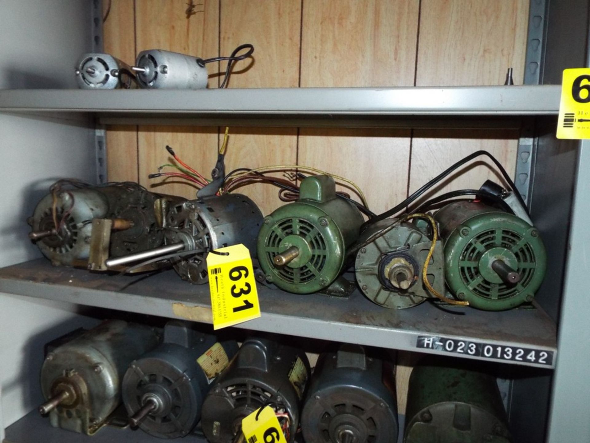 ASSORTED ELECTRIC MOTORS ON ONE SHELF