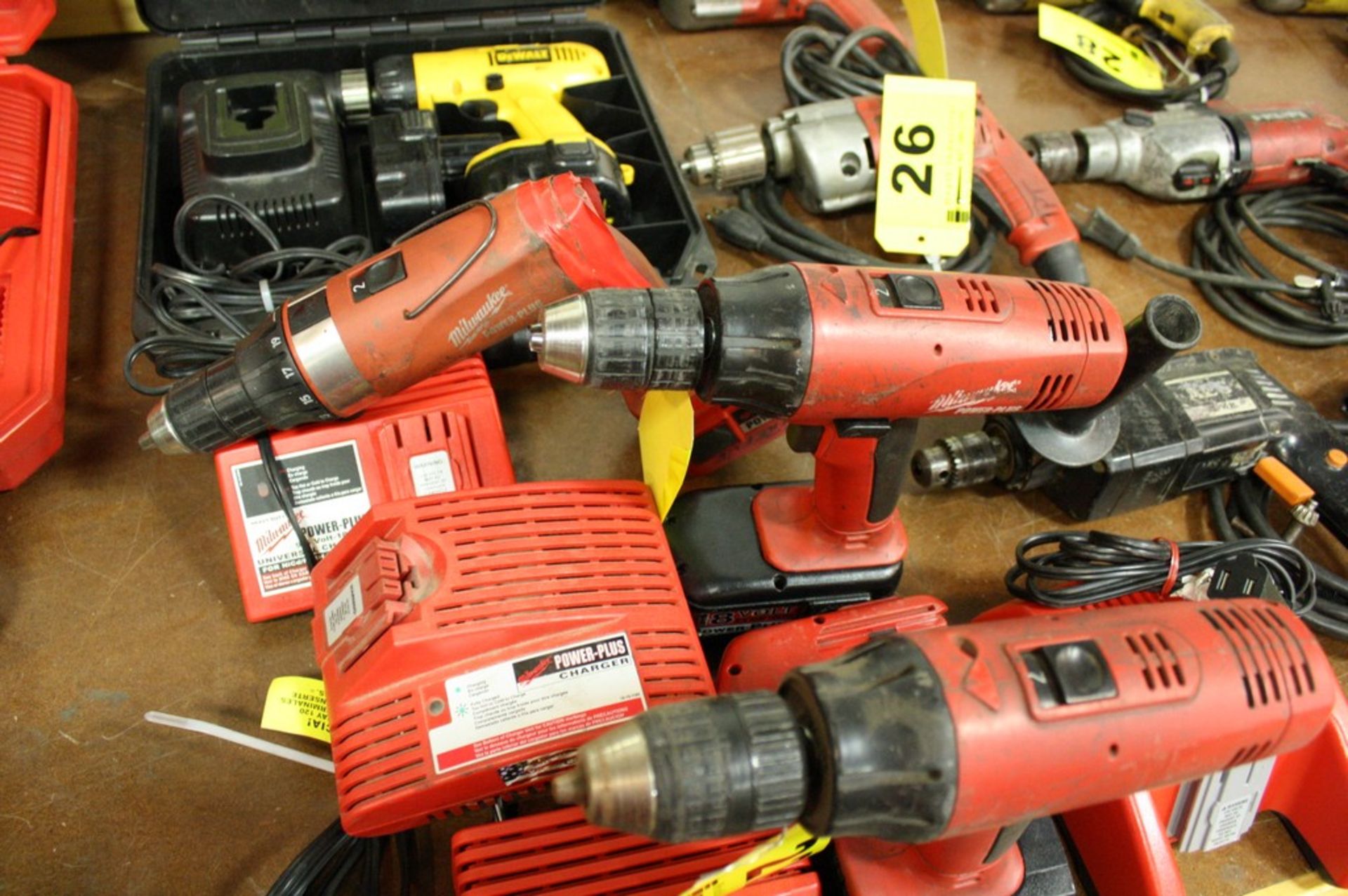 (2) MILWAUKEE POWER-PLUS 1/2'' CORDLESS DRILLS W/BATTERIES AND CHARGER