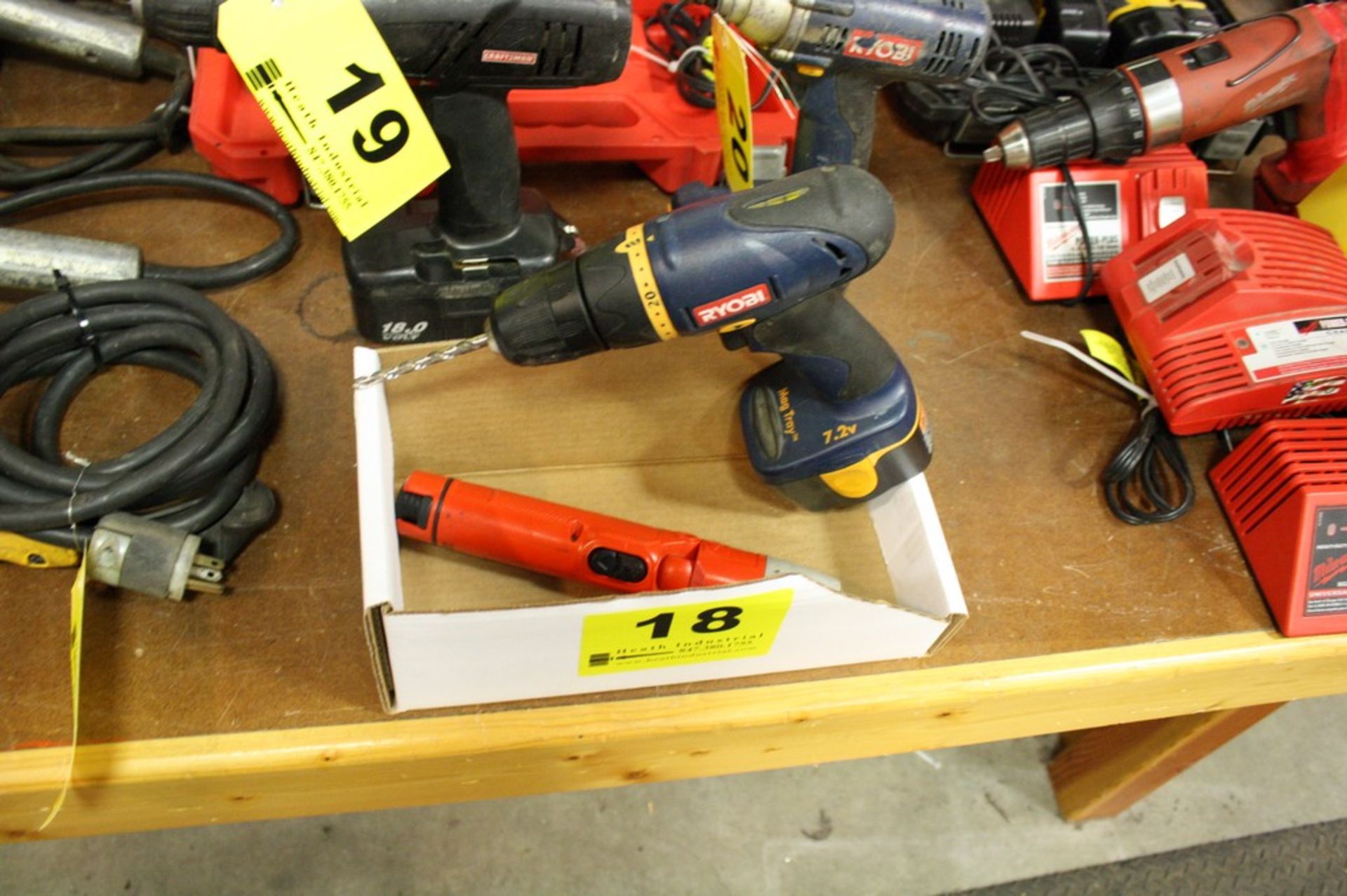 LOT RYOBI 7.2 V CORDLESS DRILL, BLACK & DECKER PIVOT DRIVER (NO CHARGERS)