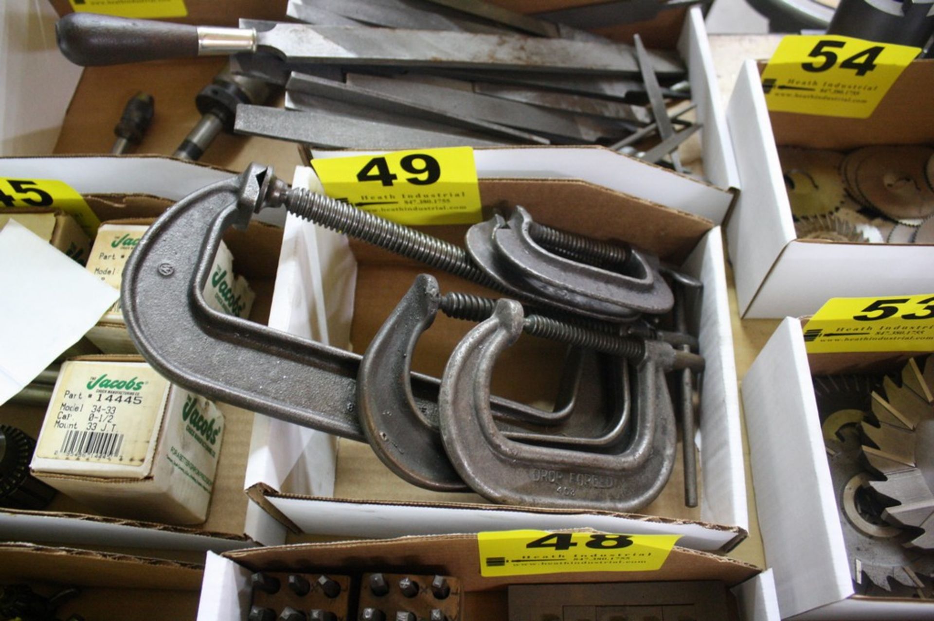 (5) ASSORTED C-CLAMPS IN BOX