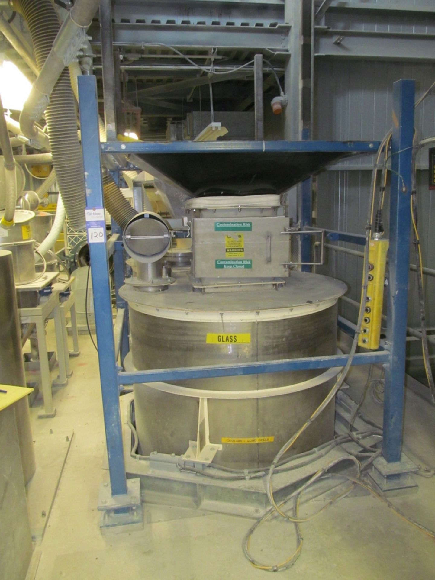 Approx. 100 cu.ft. Hoppers; Mounted On Load Cells; (1) Cone Bottom; (1) Vibratory Bottom