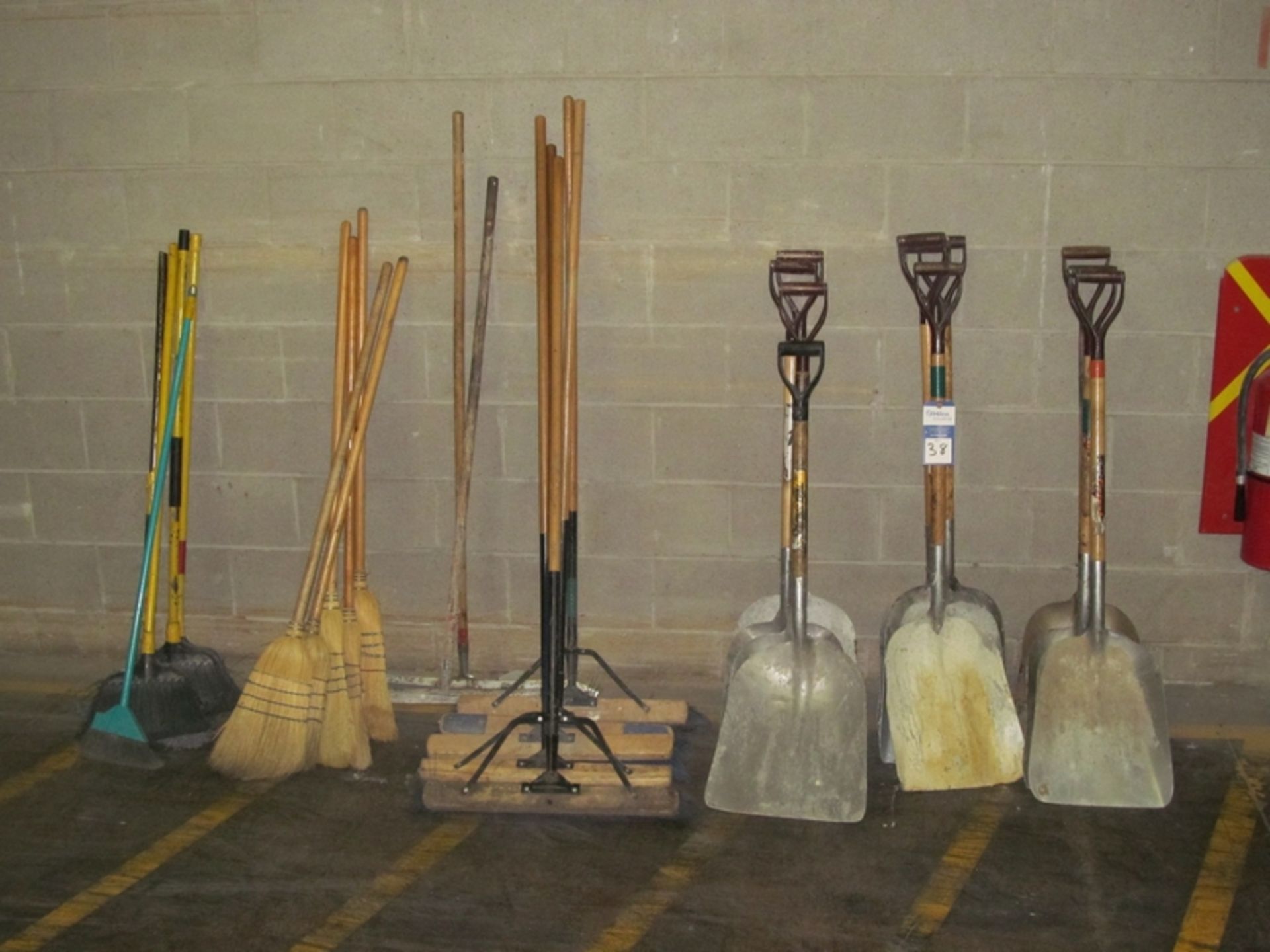 Lot Of Assorted Brooms & Shovels