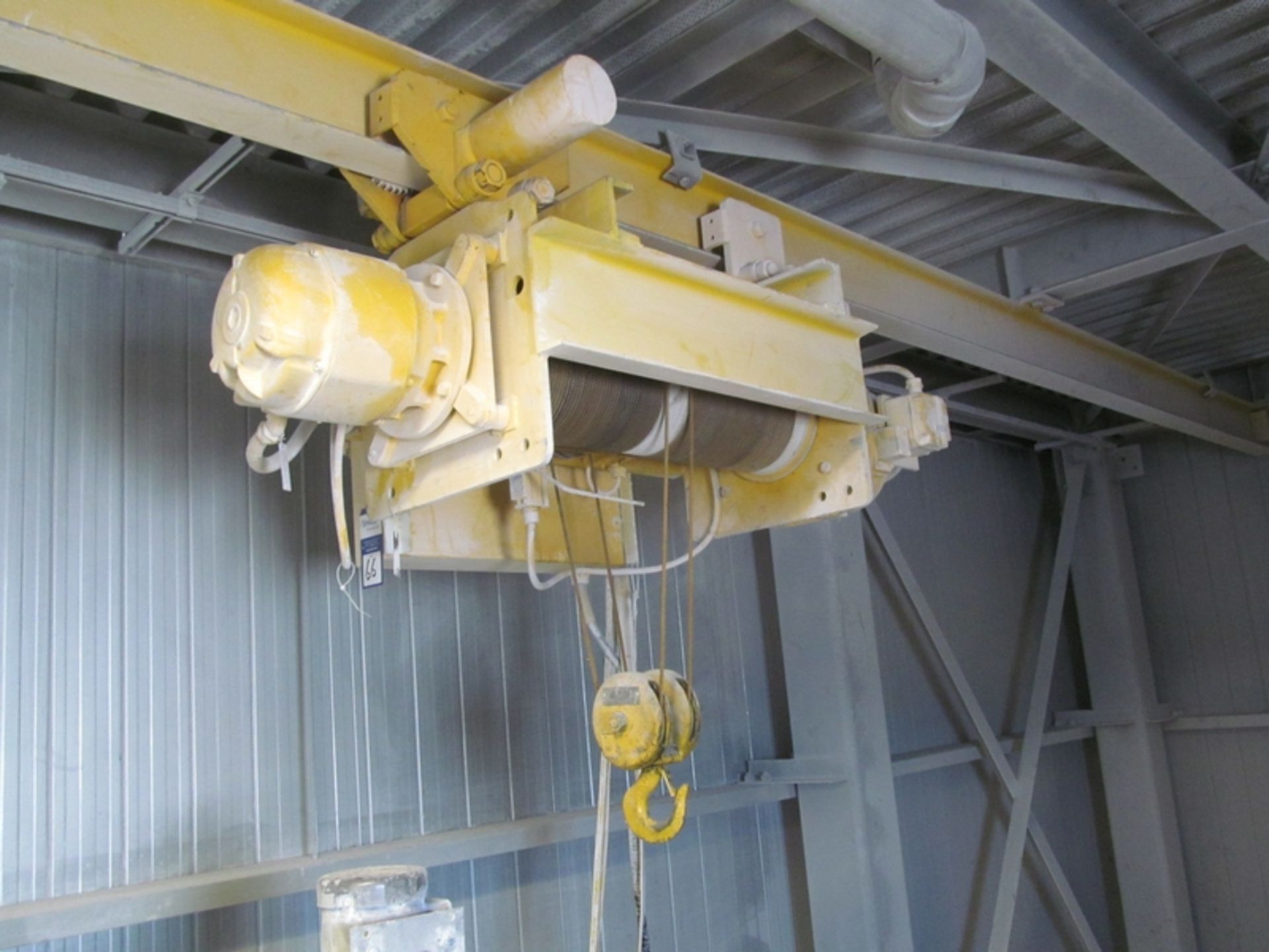 Yale 400 kg. Electric Hoist; Power Trolley w/ 4-Way Pendant Control; Mounted On Approx. 40' Beam; (