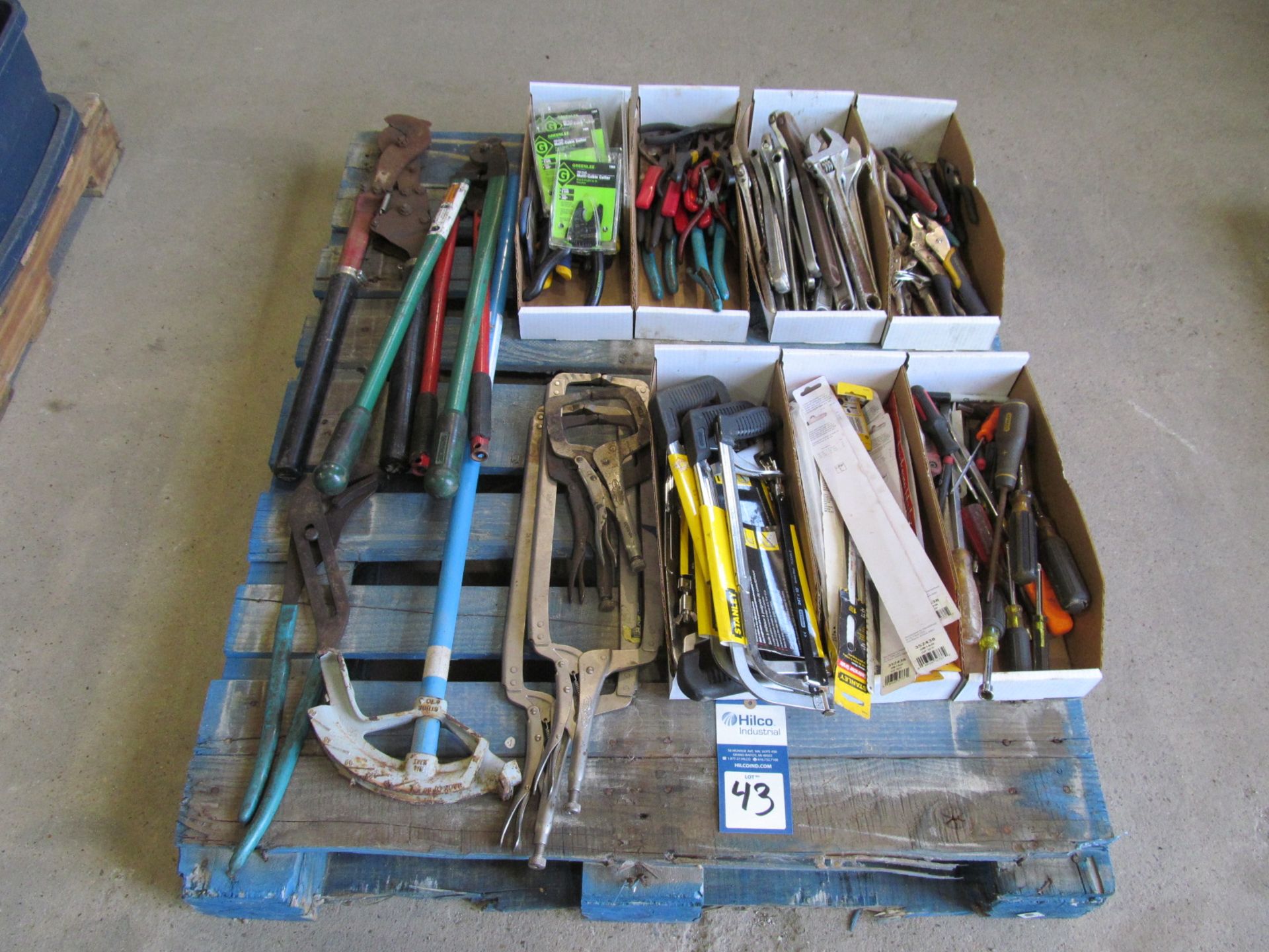 Lot Of Assorted Hand Tools ; Including; Adjustable Wrenches, Hack Saws, Cable Cutters; Vise