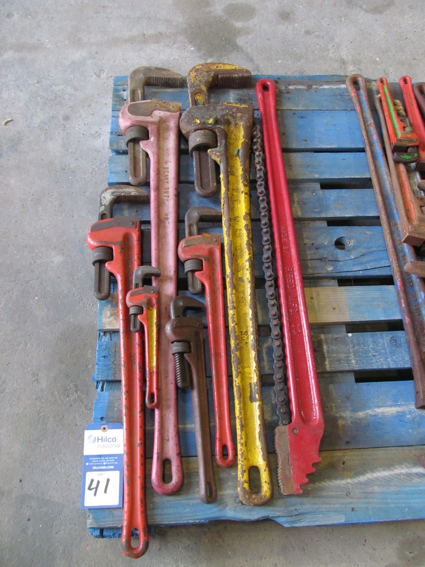 Pipe Wrenches; (1) 48" Chain; (2) 48"; (1) 36"; (1) 24"; (1) 18"