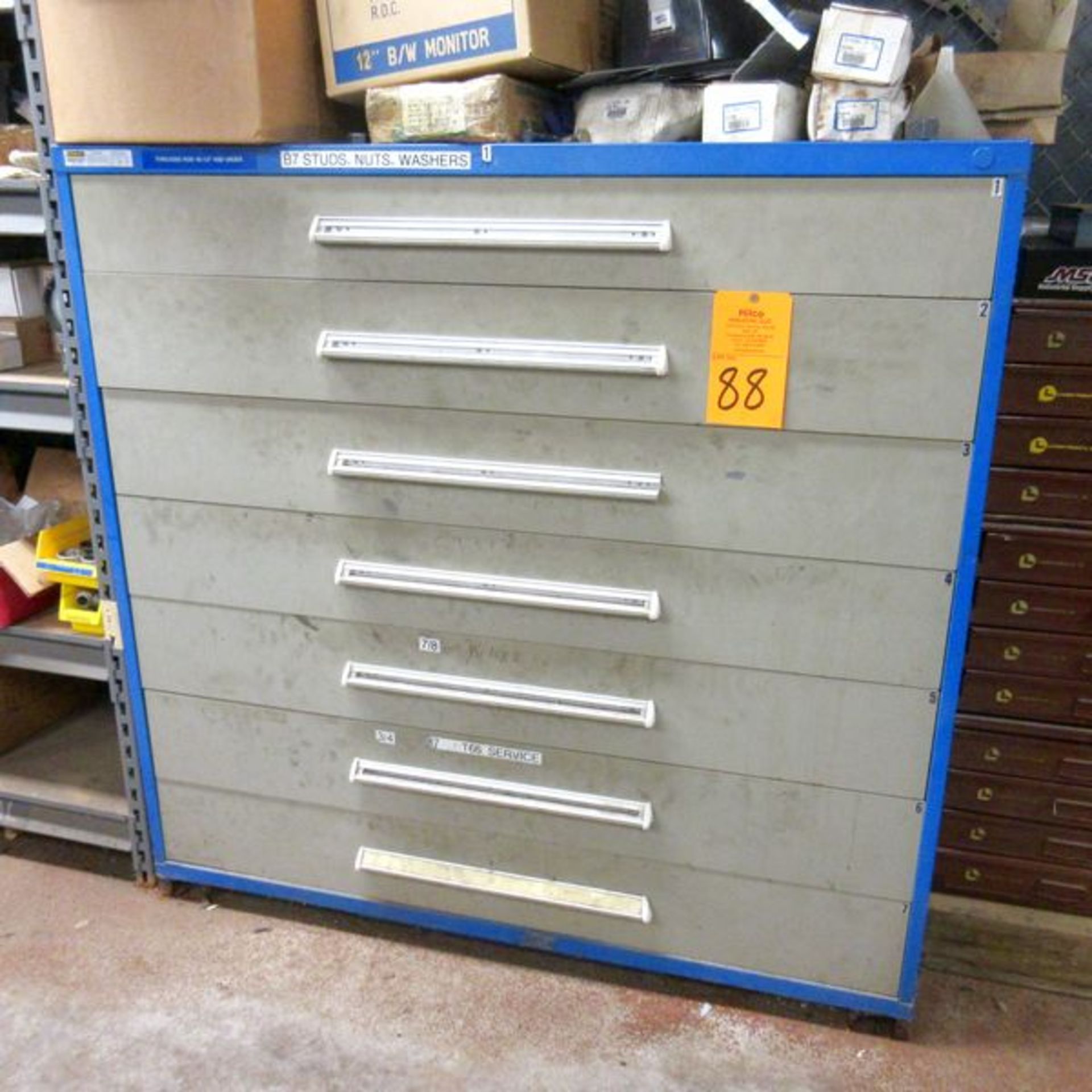Vidmar (7) Drawer 60''  Cabinet , With Content of Studs, Nuts and Washers