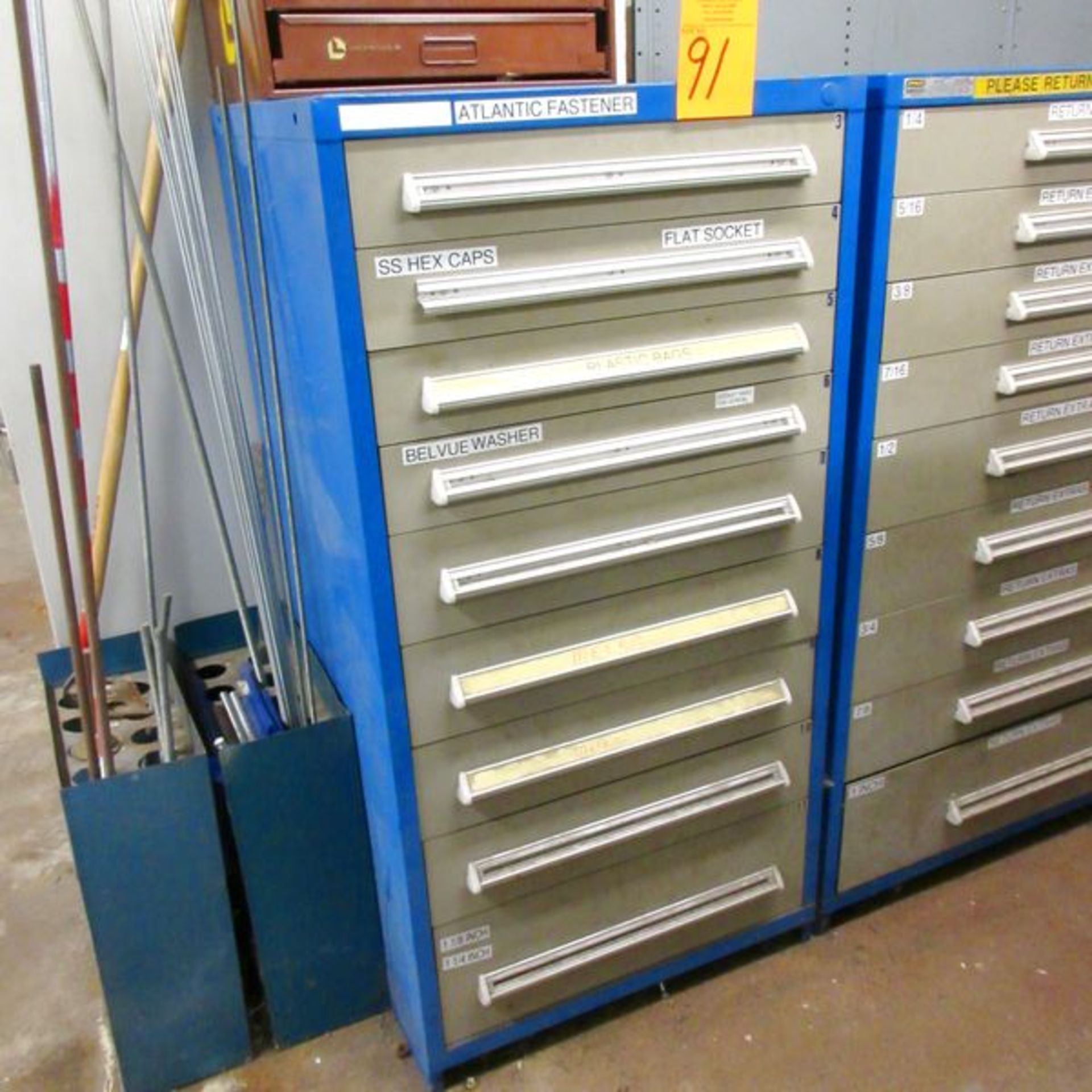 Vidmar (9) Drawer 30''  Cabinet , With Content of Bolts, Nuts, Washers and Assorted Fasteners