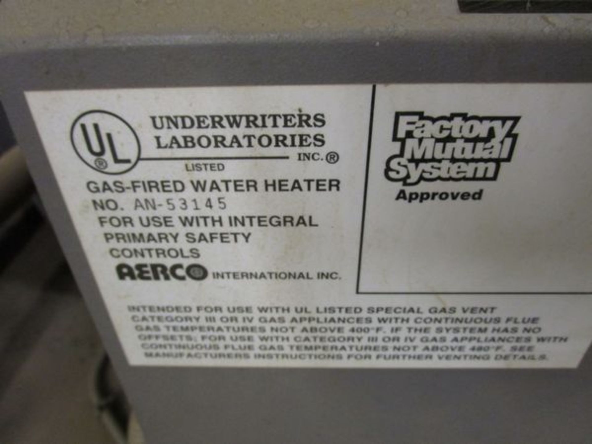 Aerco Model KC Series  Hot Water Boiler , Serial Number: G-97-032  (1997)Gas Fired Water Heater, - Image 3 of 6