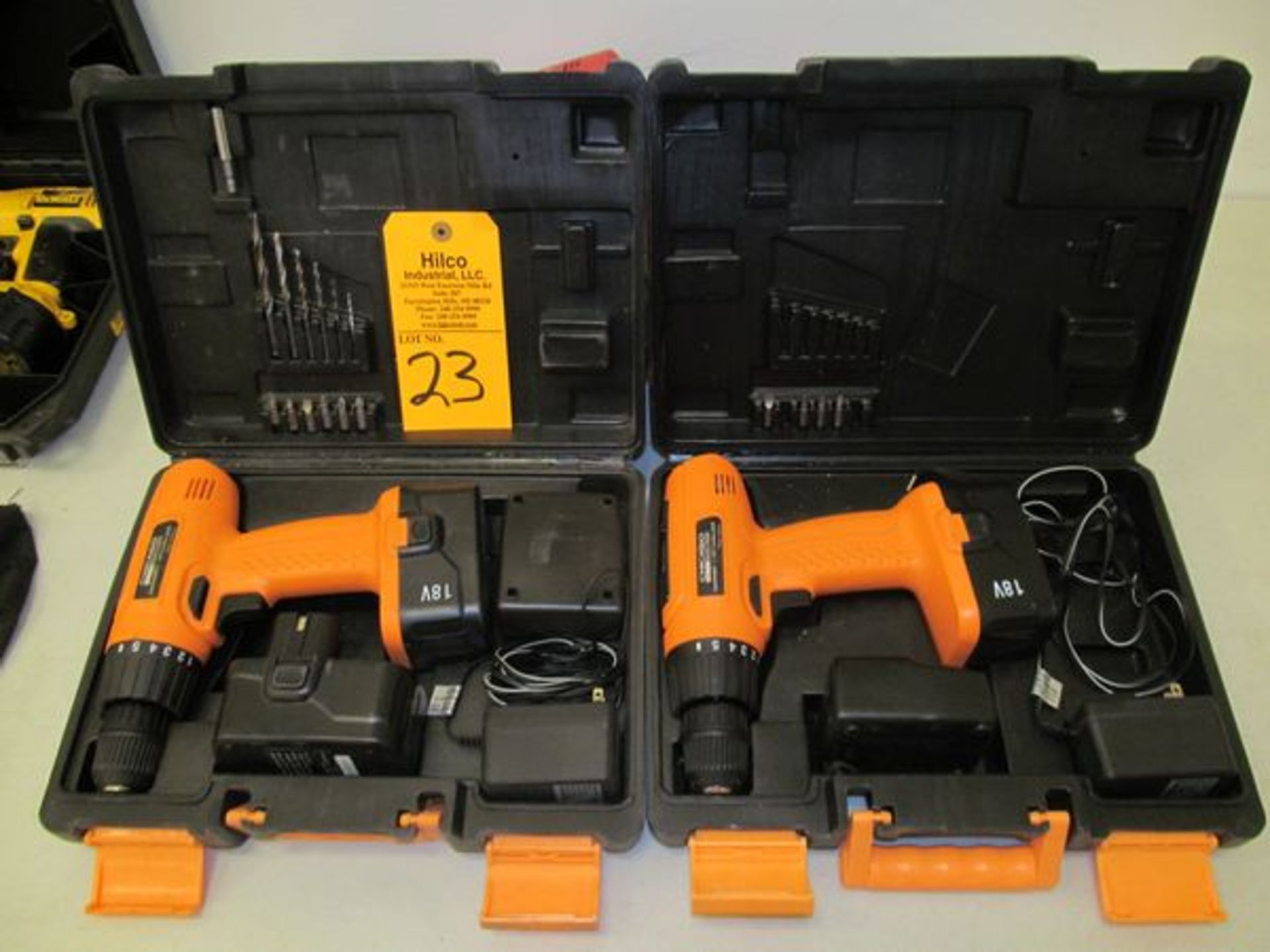 Chicago Electric Model 44849 18 Volt 1/2" Cordless Drills , w/ Chargers & Cases