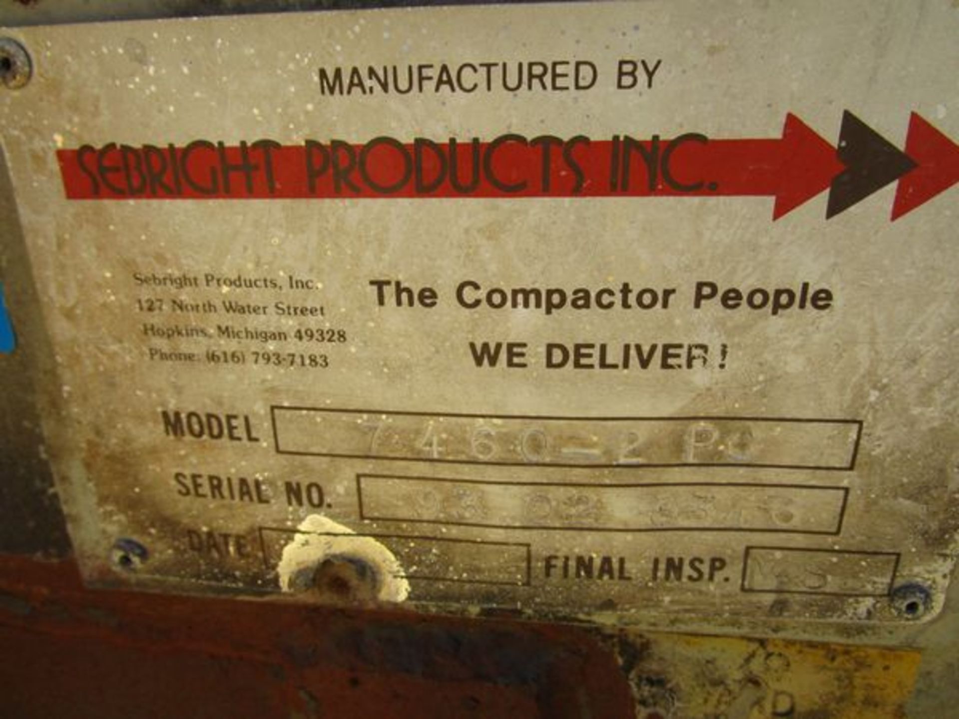 Sebright Products Model 746-2 PO  Trash Compactor , Serial Number: 93-02-3346  (2002)30-HP, 3-Phase, - Image 3 of 7