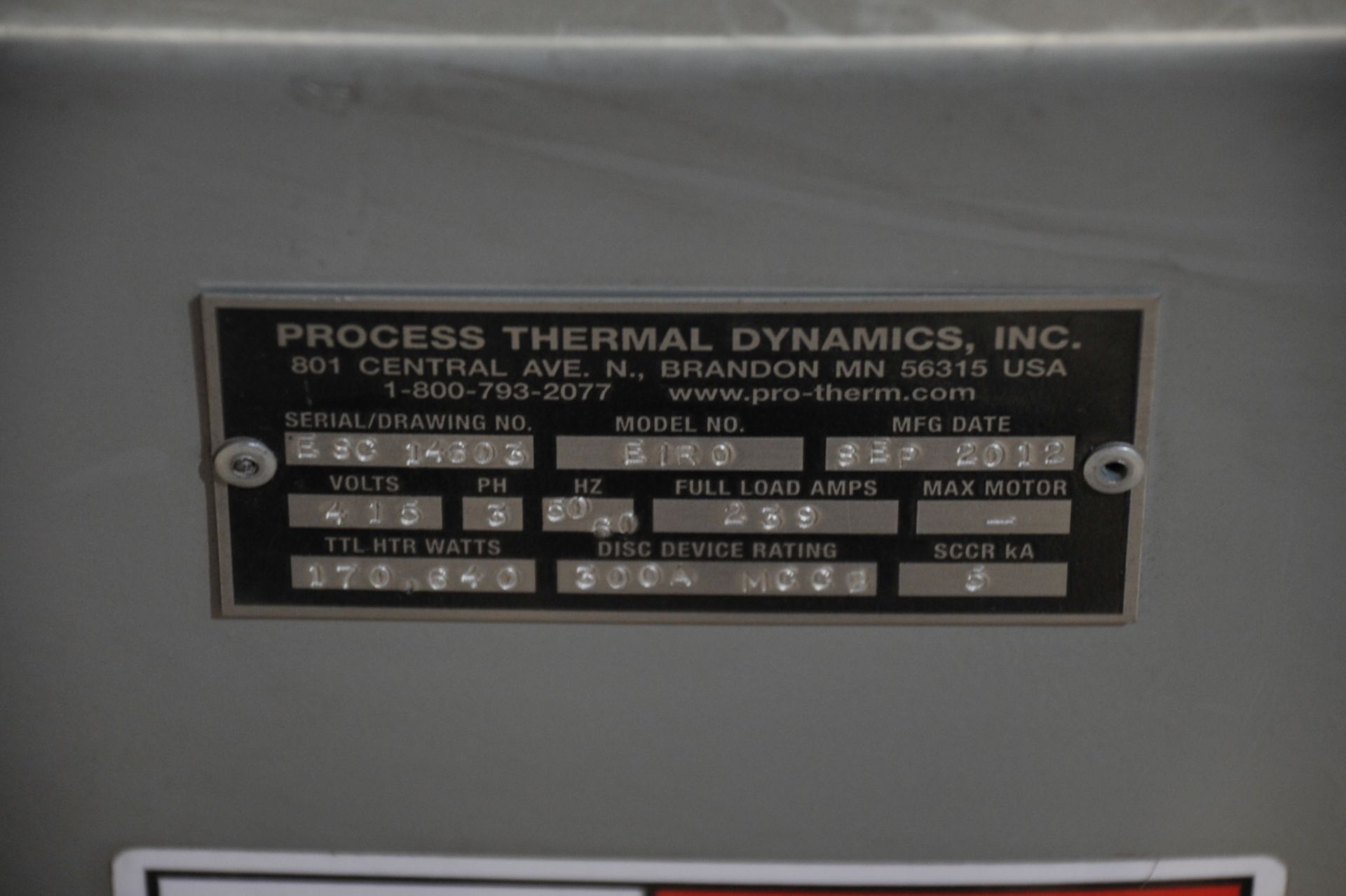 Process Thermal Dynamics Model E1R0 Infrared 16' Long x 56" Wide Flow Through Curing Unit ; Serial - Image 2 of 2