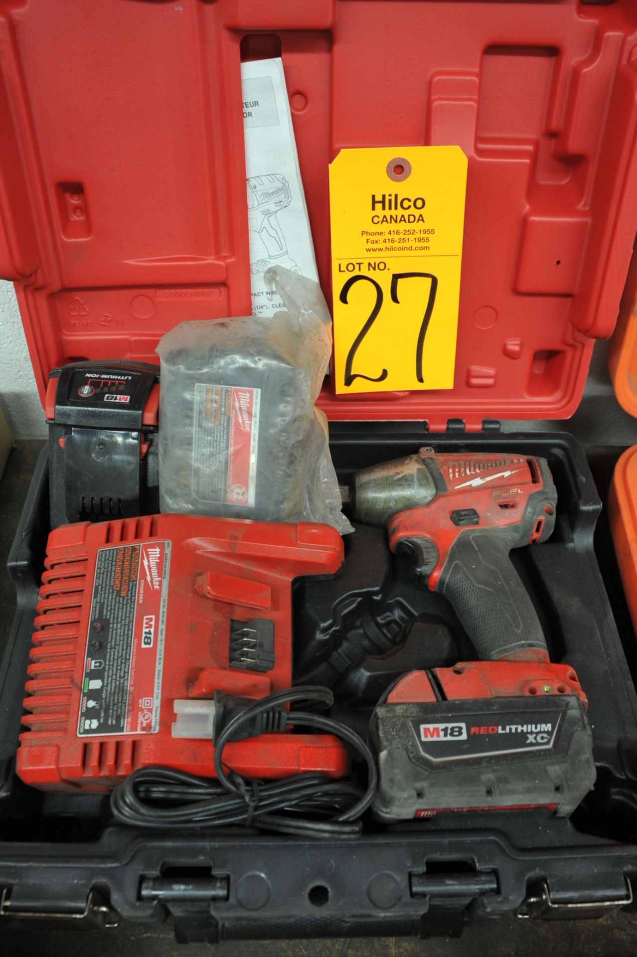 Milwaukee Model M18 Cordless 1/2" Impact Gun; w/ Charger, (3) Batteries