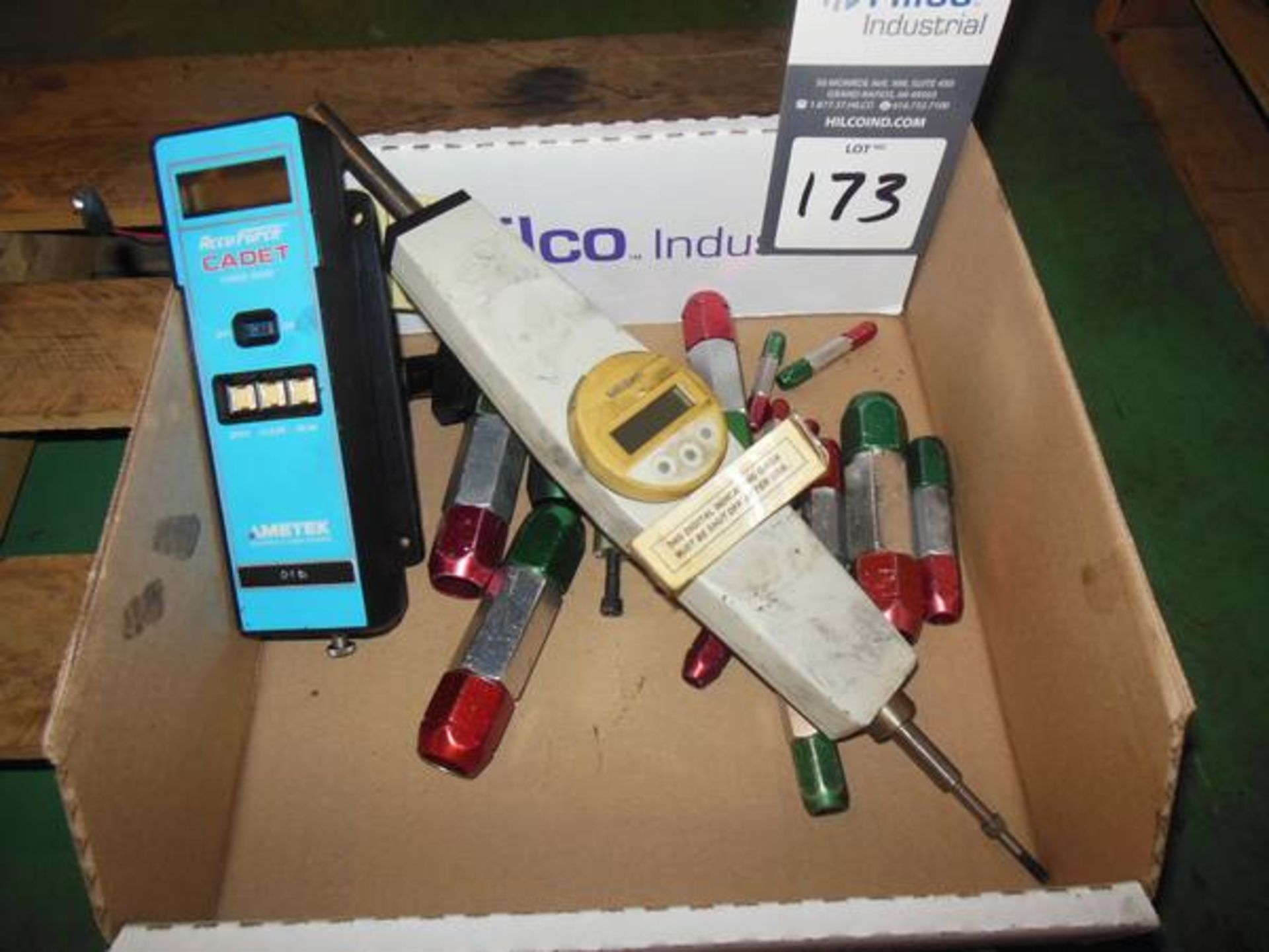 Lot Mitutoyo Gage; with Ametek AcuForce Cadet Force Gage and Assorted Plug Gages  Location: 7333