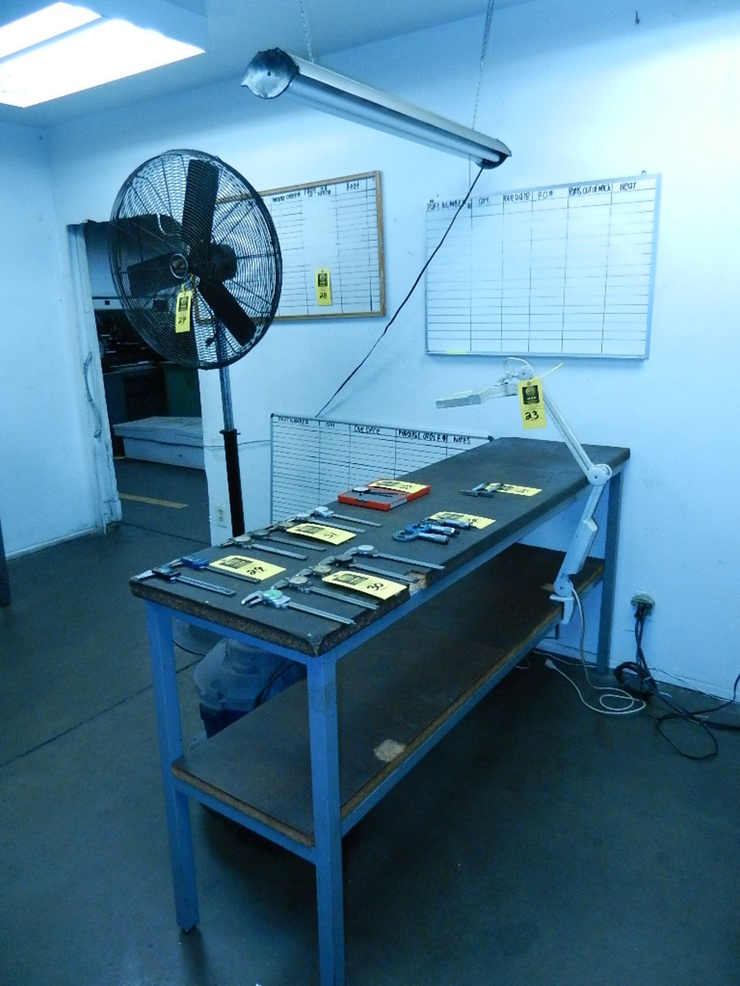 Lot: 2-Tier Metal Frame Work Bench 72"L X 20"W X 36"H, Magnifying Lamp & Overhead Light