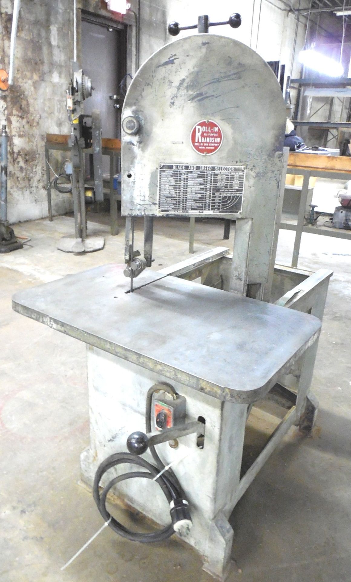 ROLL-IN VERTICAL BAND SAW-S/N 3656, 18.5" x 30" Table, 1HP Motor, 220/440/3/60