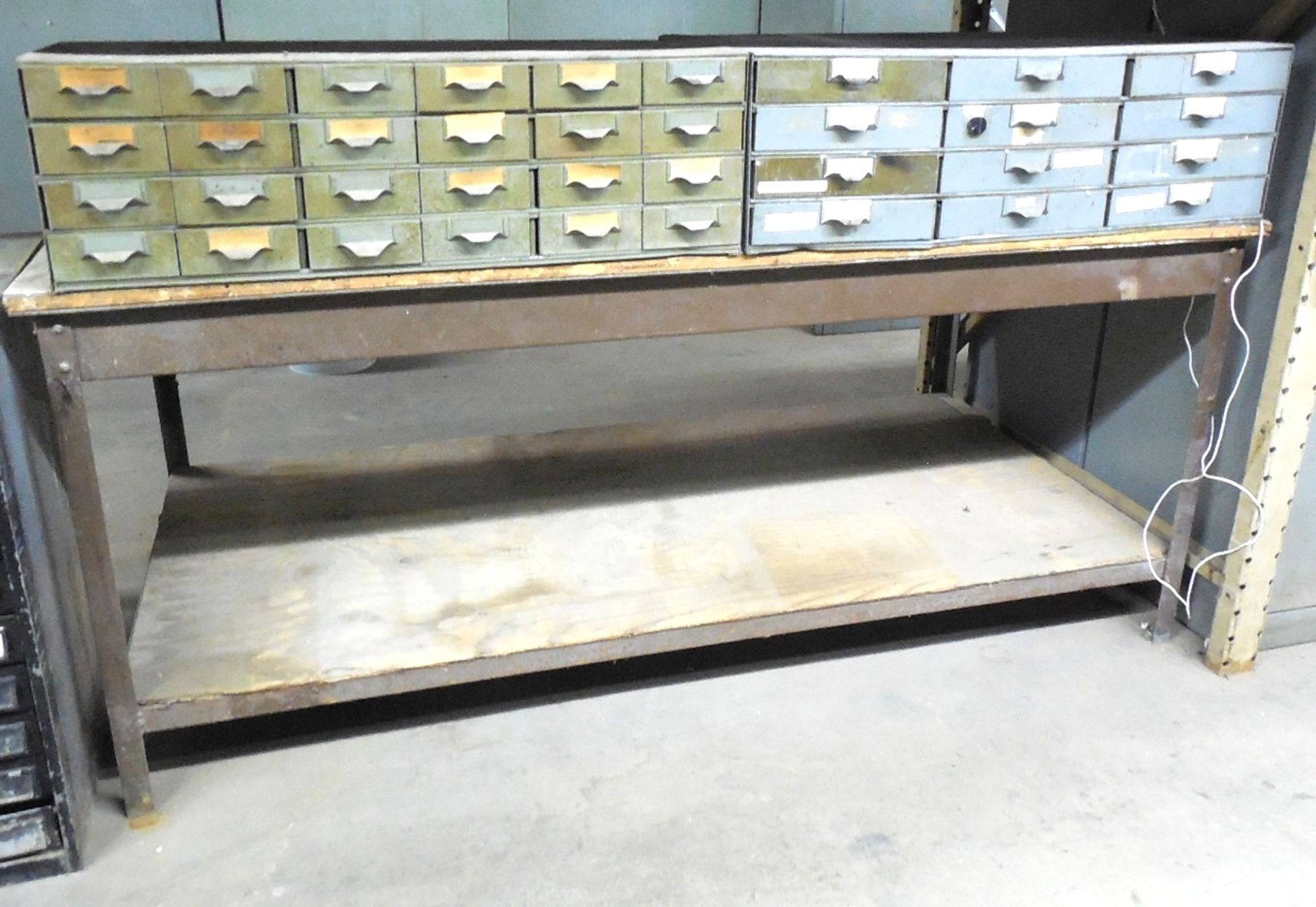 (3) PARTS STORAGE CABINETS & 36" x 72" WORK BENCH