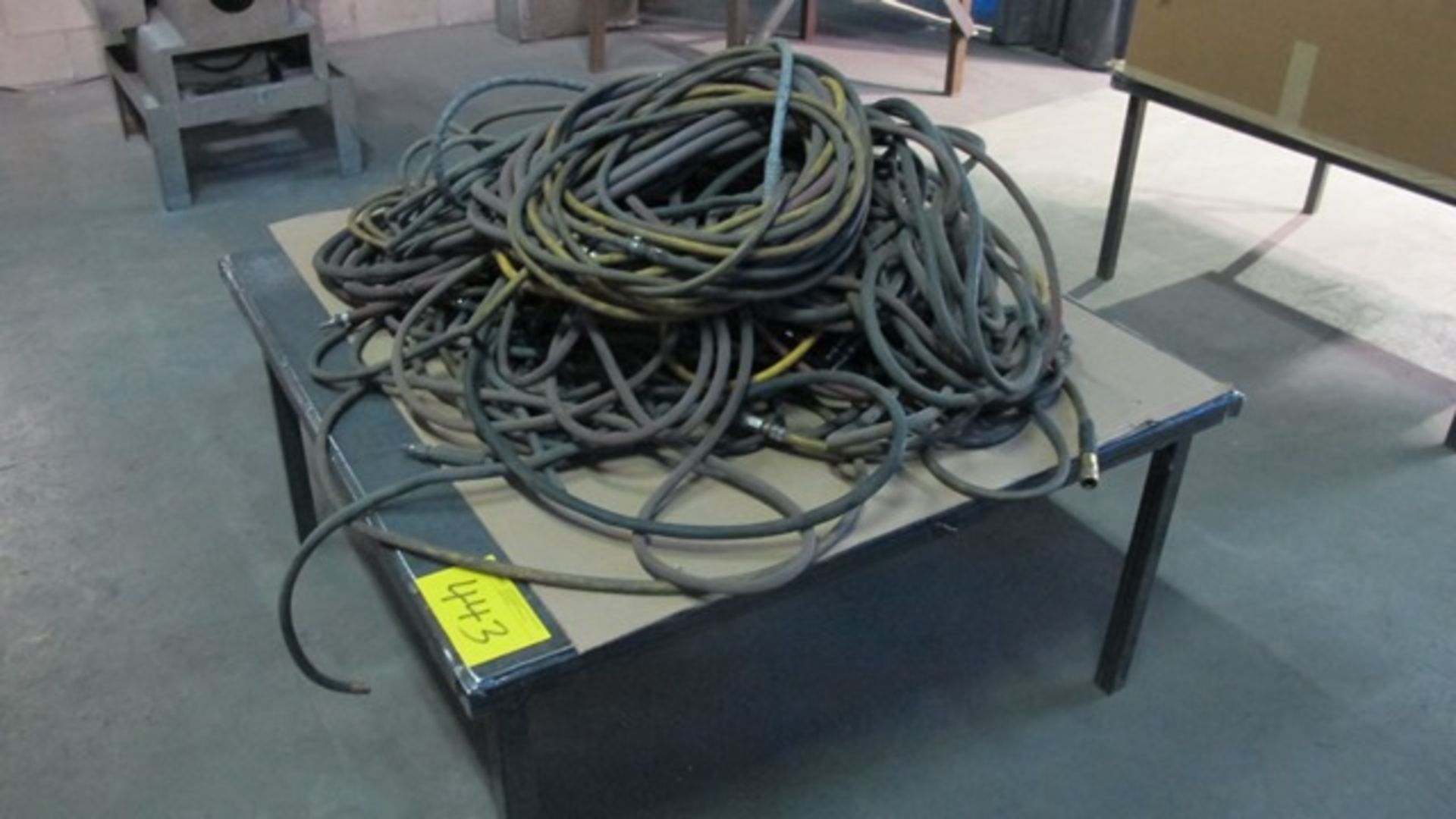 4' SQUARE METAL TABLE W/QUANTITY OF AIR HOSES