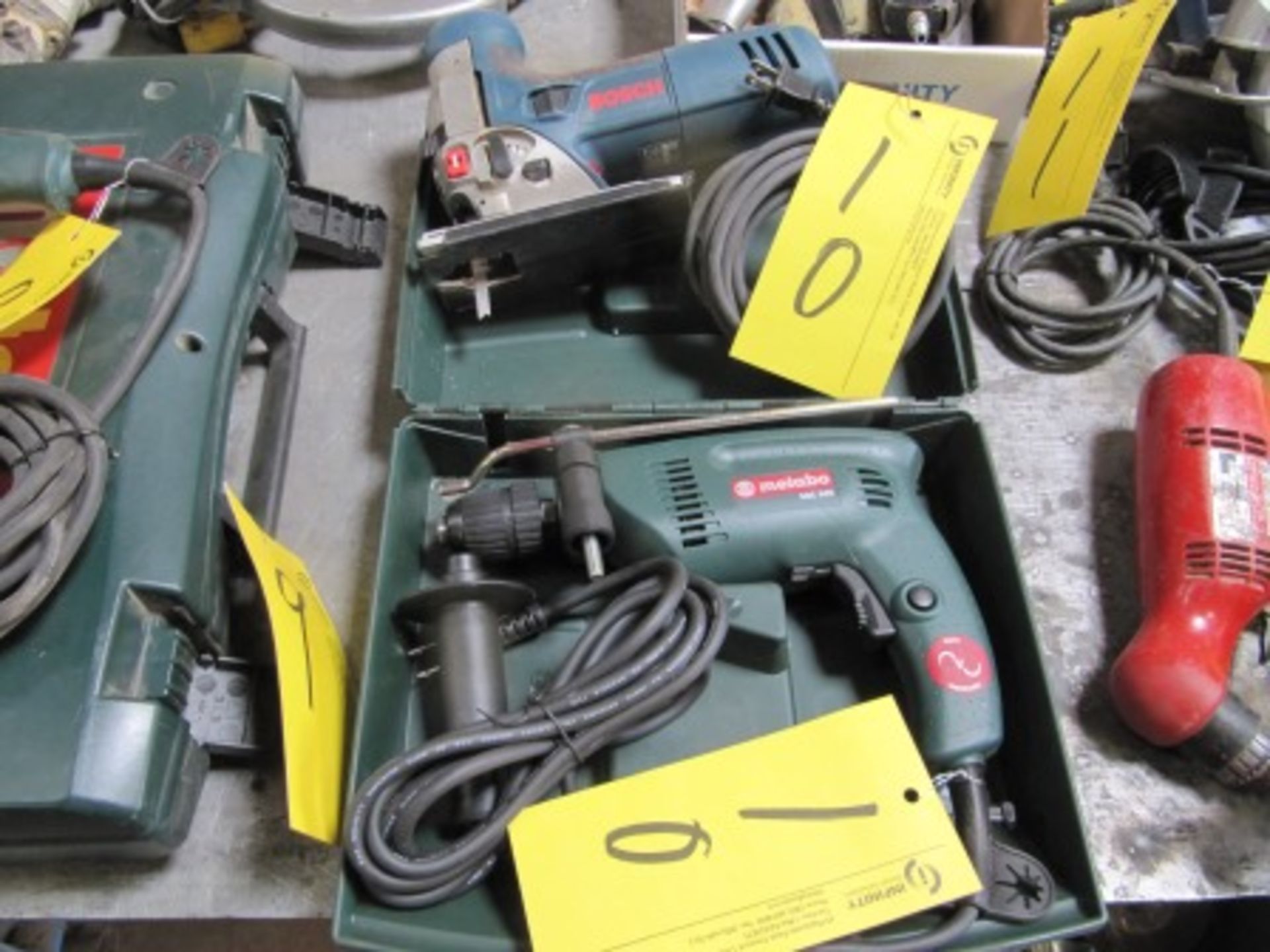 LOT 2 ASST. METABO SBE560 3/8" HAMMER DRILL, BOSCH 1591EVS JIG SAW, ETC.