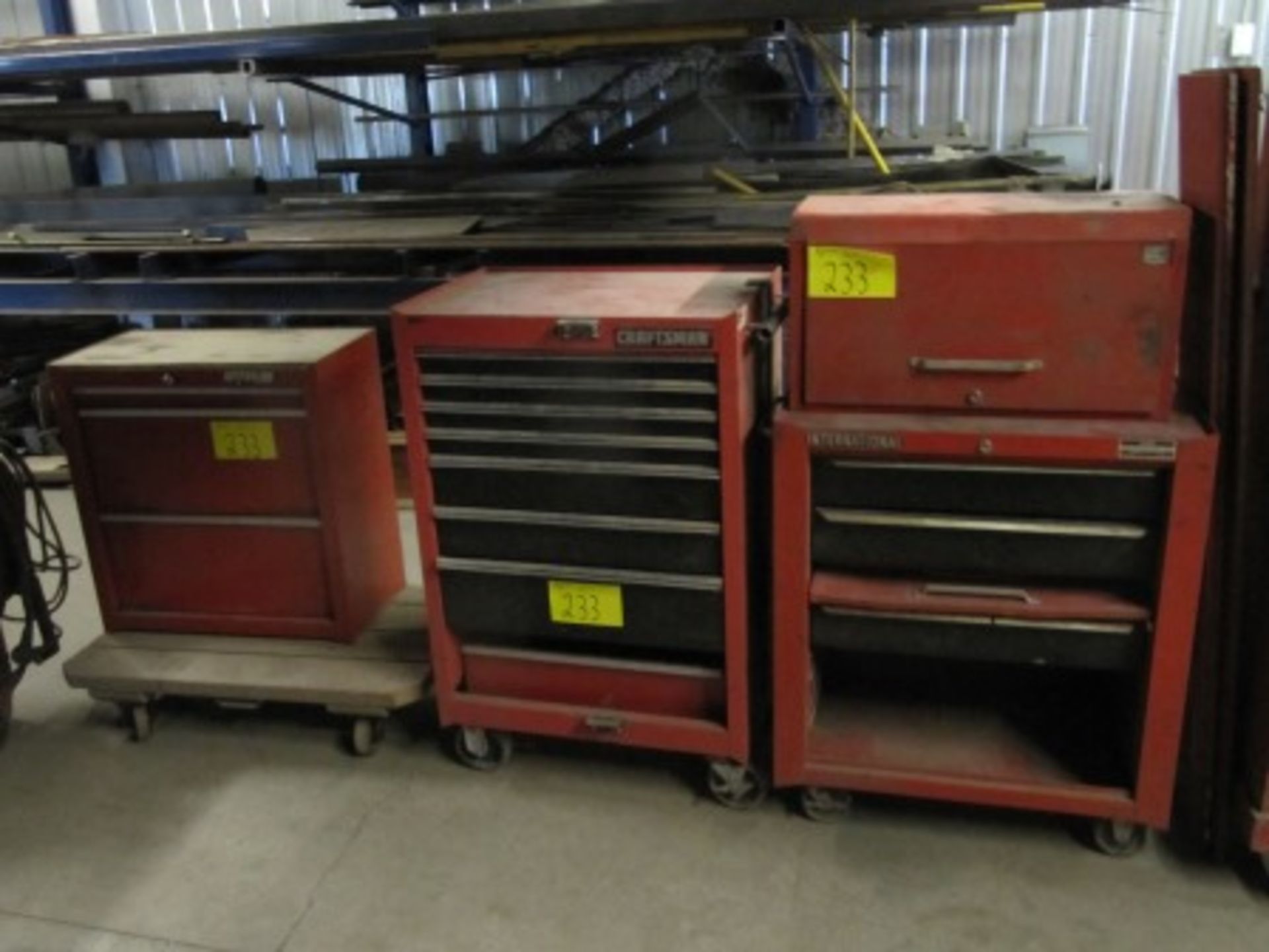 LOT 3 ASST. CRAFTSMAN 7 DR., INT 3 DR., WATERLOO 3 DR. TOOL CABINETS, ETC.