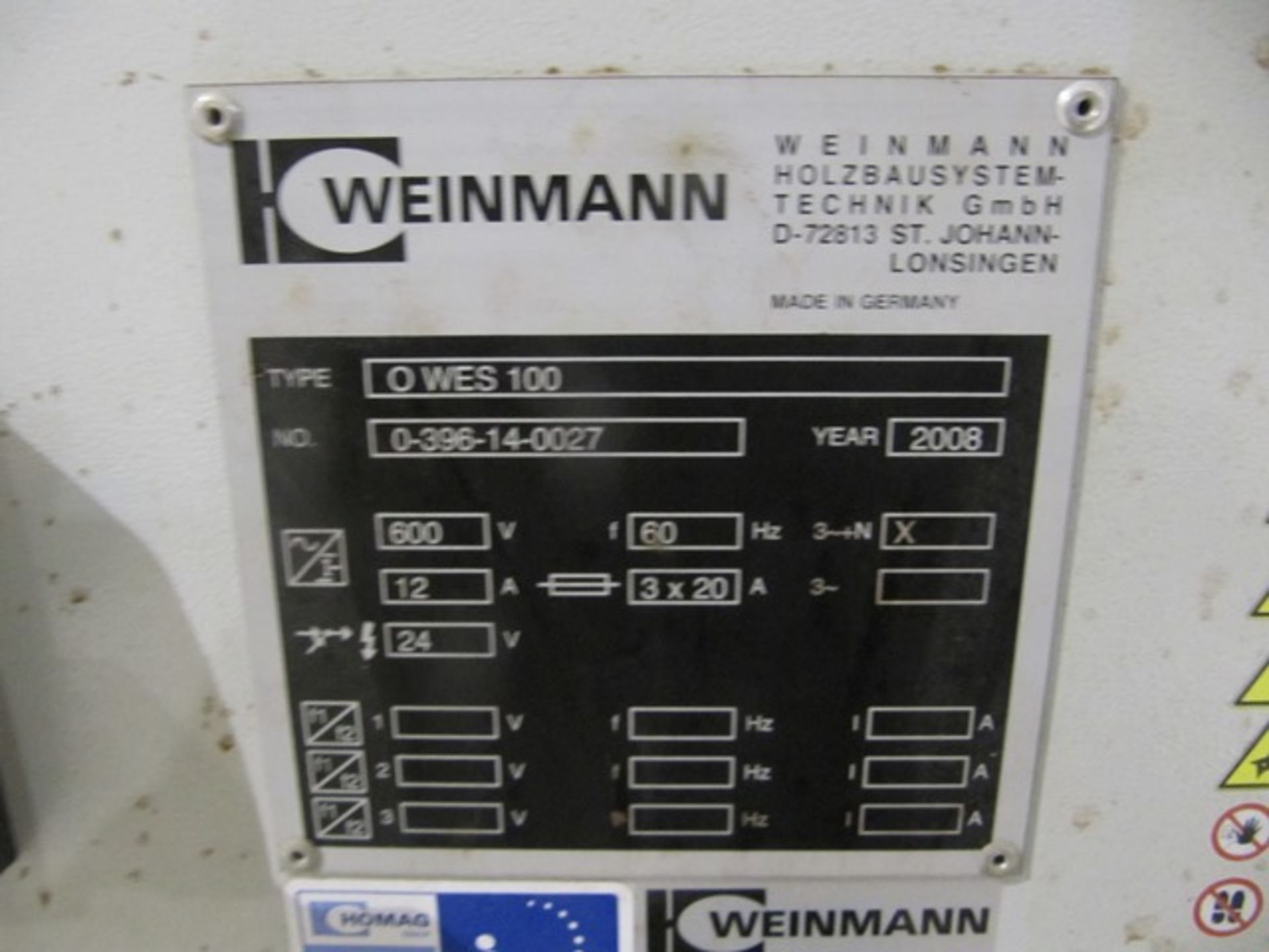 2008 WEINMANN Component Nailer Optimat Production Line, Model O WES 100, sn 0-396-14-0027 - Image 4 of 4