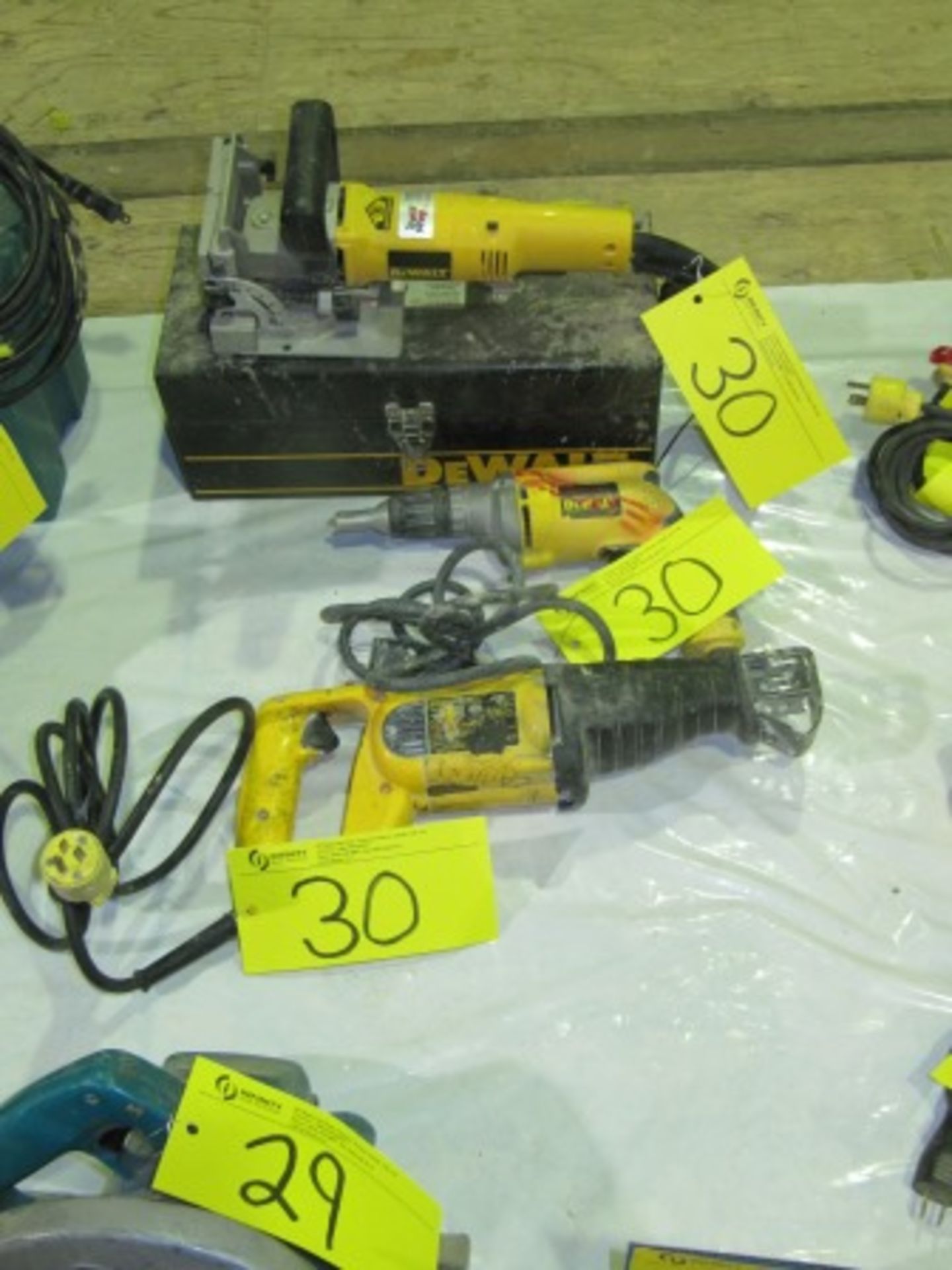 ASST. DEWALT D682-04 PLATE JOINER, DW303 RECIPROCATING SAW, DW272 DRYWALL SCREW GUN, ETC.