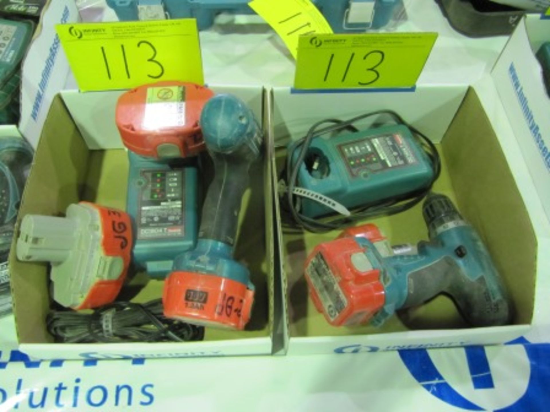 LOT 2 ASST. MAKITA DC1840T 18V, DC1414T 9.6V CORDLESS DRILLS, ETC. (2 BOXES)