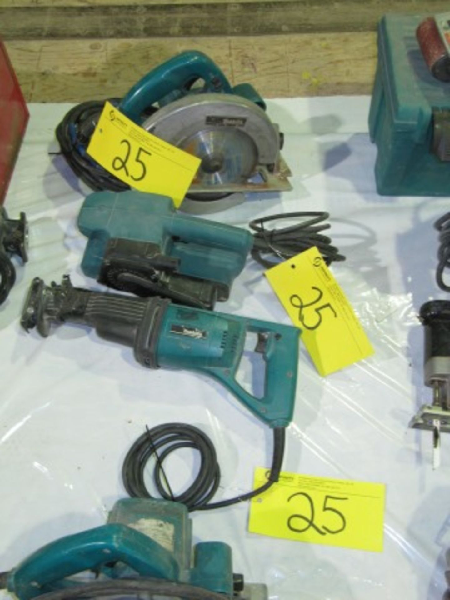 ASST. MAKITA JR3000V RECIPROCATING SAW, 9911 BELT SANDER 5007F 7-1/4" CIRCULAR SAW, ETC.