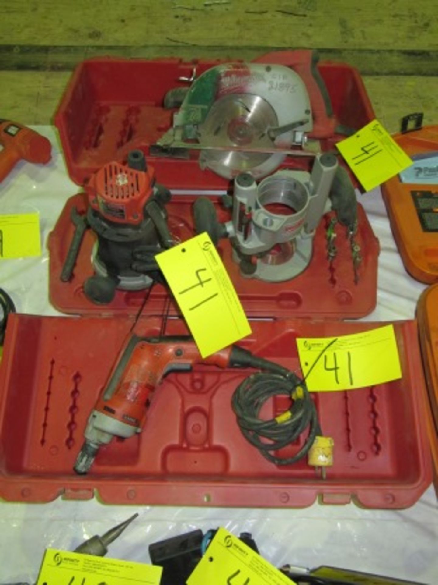 ASST. MILWAUKEE 5615-29 ROUTER, 7-1/4" CIRCULAR SAW, 6702-20 SCREW GUN, ETC.