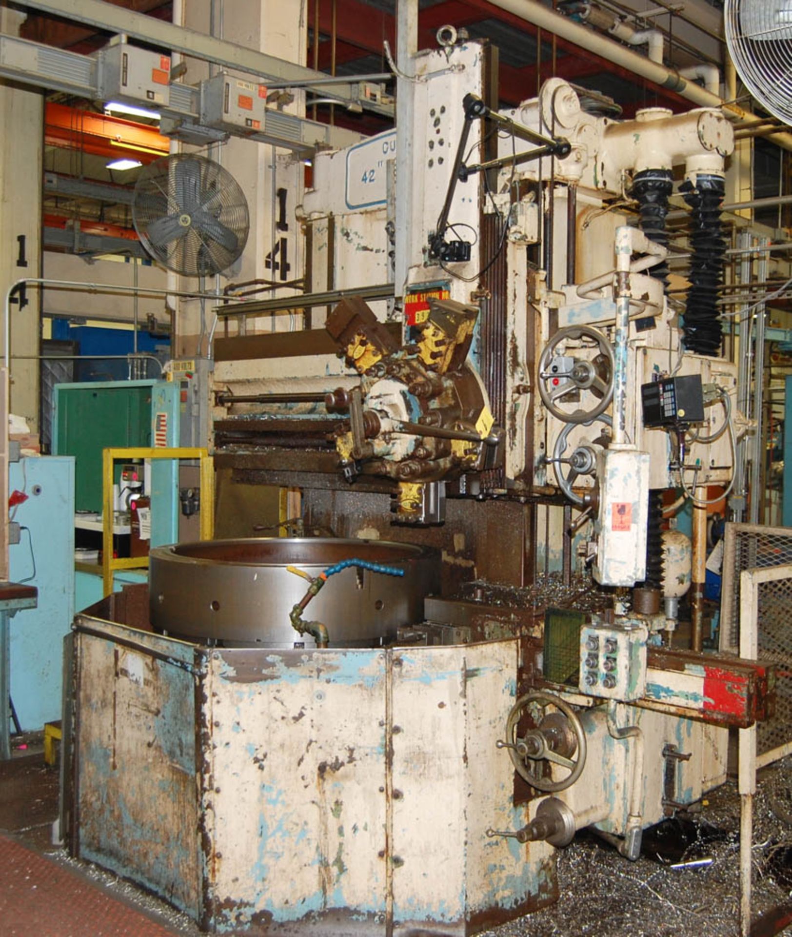 42'' BULLARD ''CUTMASTER'' VERTICAL TURRET LATHE, 6-POSITION SWIVEL RAM TURRET, SIDE HEAD, 3-JAW