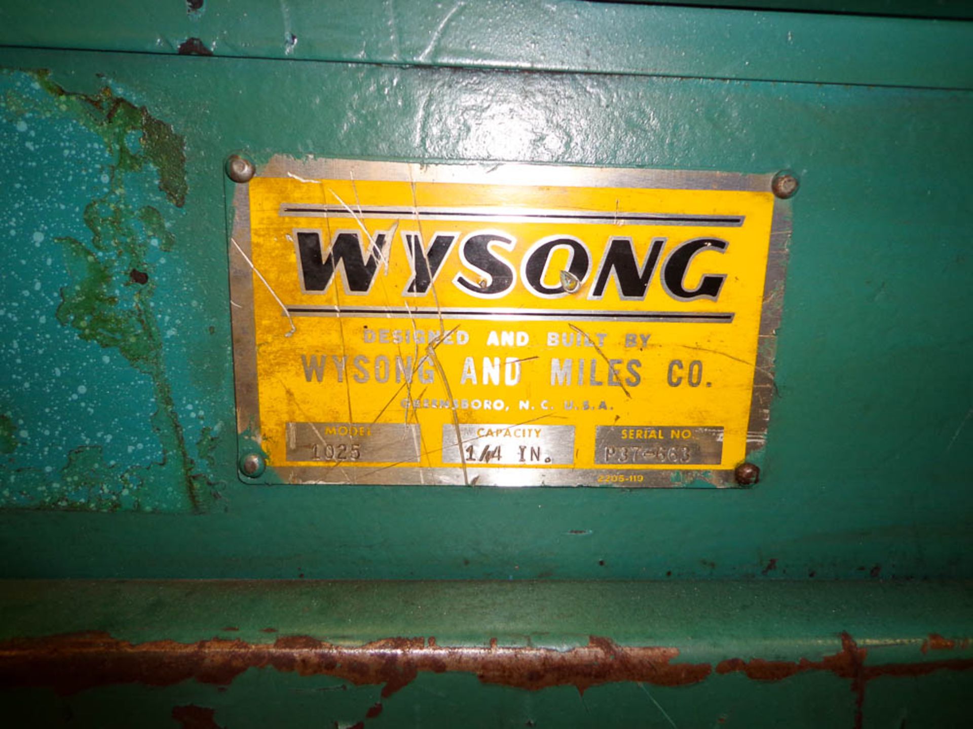 WYSONG MDL. 1025 10' SHEAR, 1/4'' CAPACITY, 9'-3'' SQUARING ARM, PUSH BUTTON, FOOT PEDAL CONTROLS, - Image 2 of 5