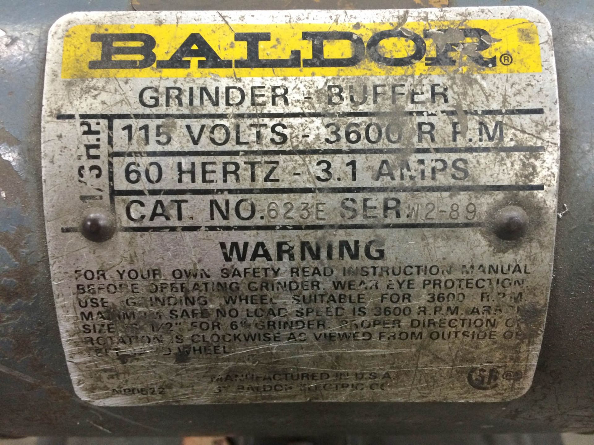 BALDOR MDL. 623-E DUAL PEDESTAL GRINDER, S/N: W2-89 [TAG #968] - Image 3 of 3