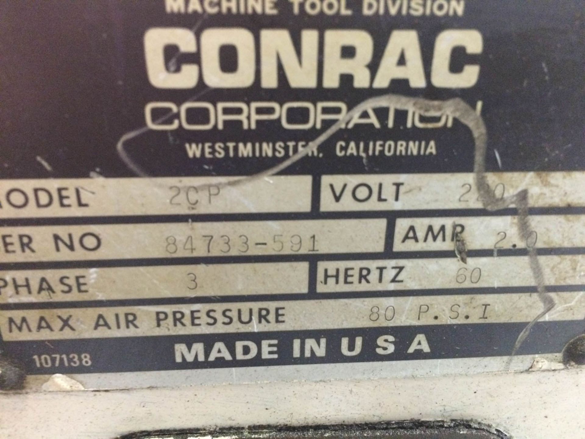 CONRAC MDL. 2CP TUBE TRIMMER, S/N: 84733-591 - Image 3 of 3