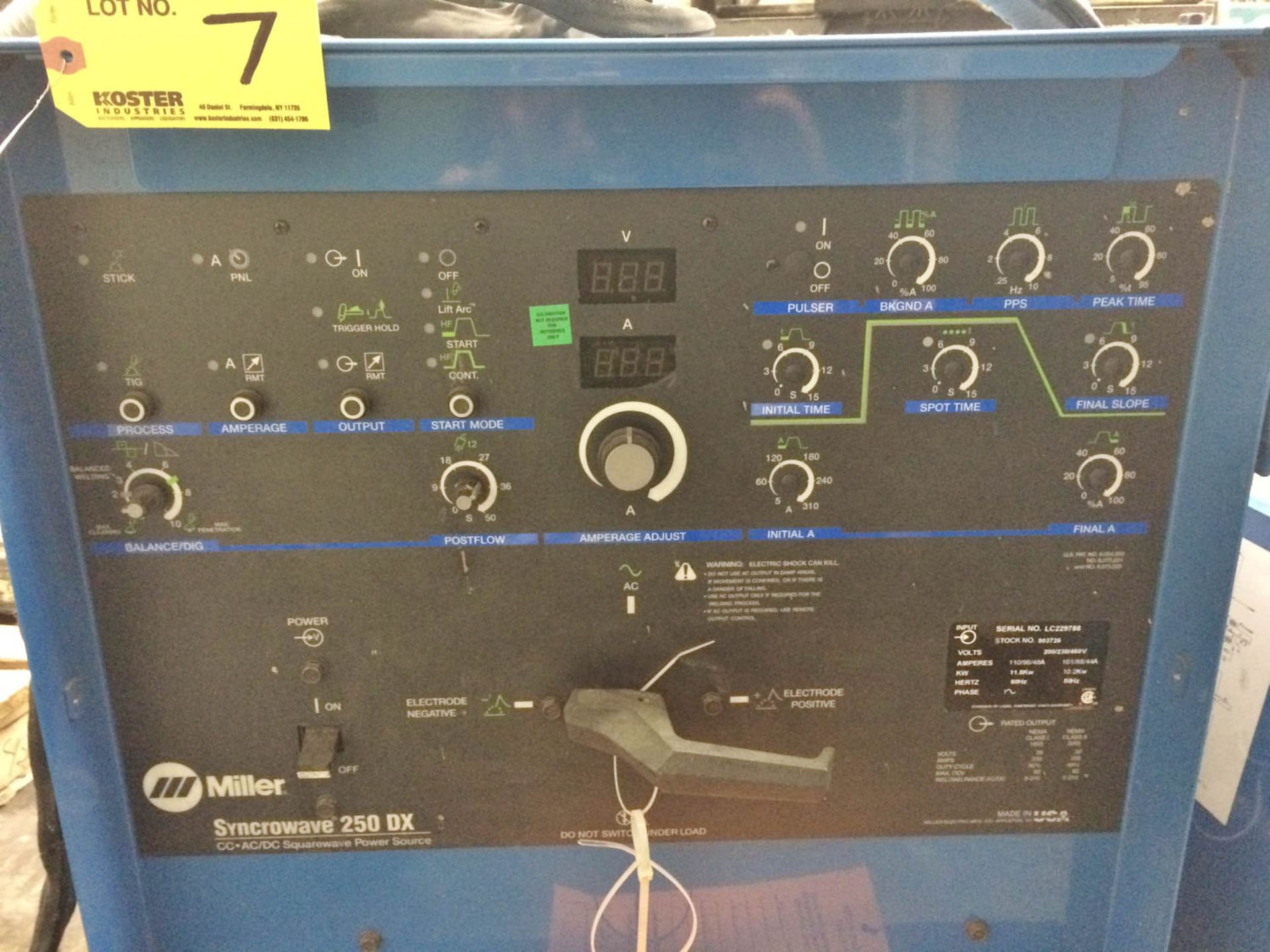 MILLER MDL.SYNC 250 DX WELDER, S/N: LC229788 [TAG #2063] - Image 2 of 3