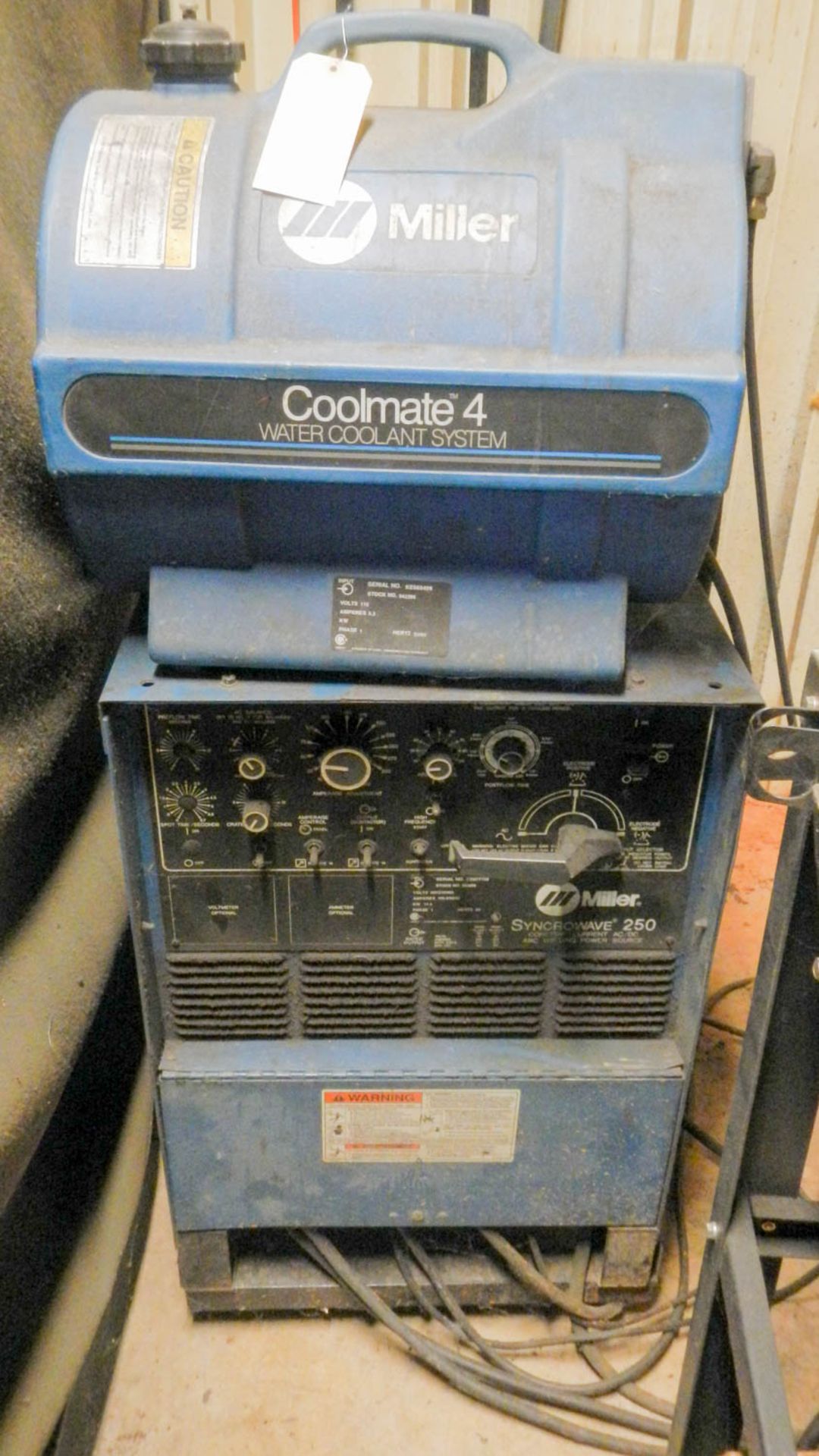 MILLER SYNCROWAVE 250 AC/DC 250-AMP WELDING POWER SOURCE, WITH MILLER COOLMATE 4 WATER COOLER