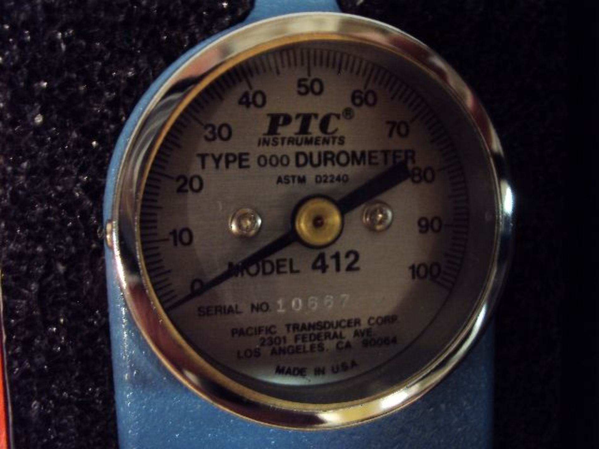 PTC Model 412 Tyoe 000 Durometer Hardness Tester with Test Standard in Padded Case - Image 2 of 5